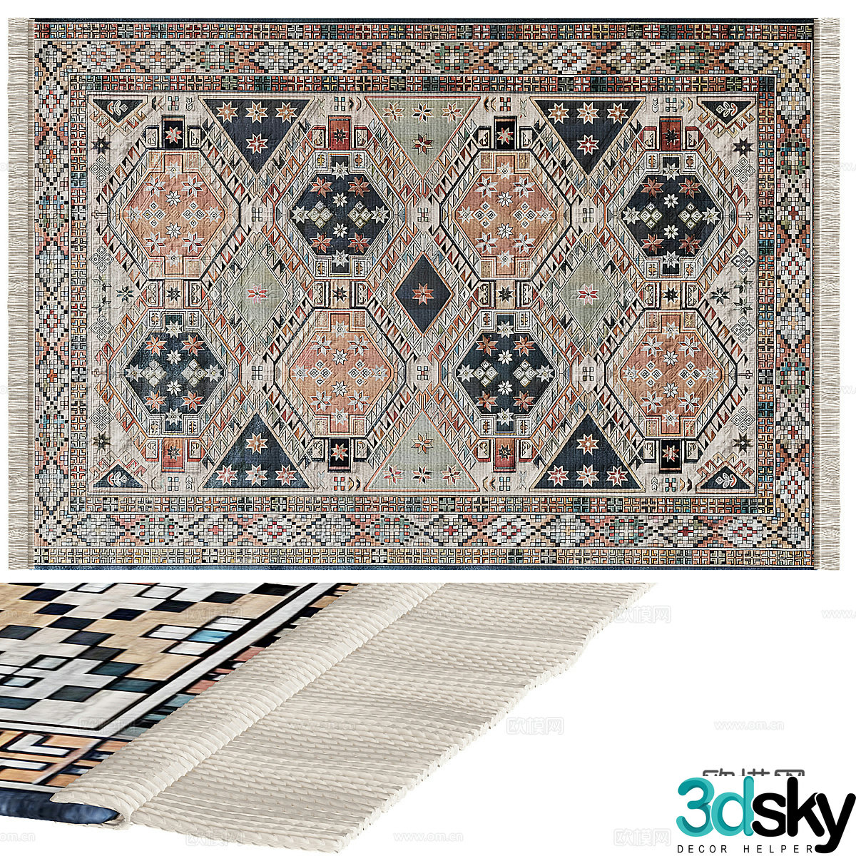American fabric tassel carpet 3D model