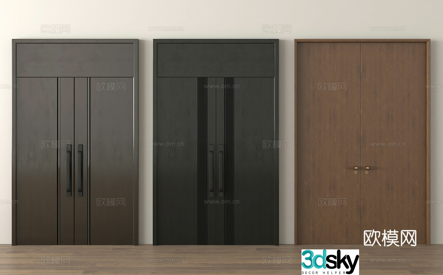 Double door conference room door 3d model