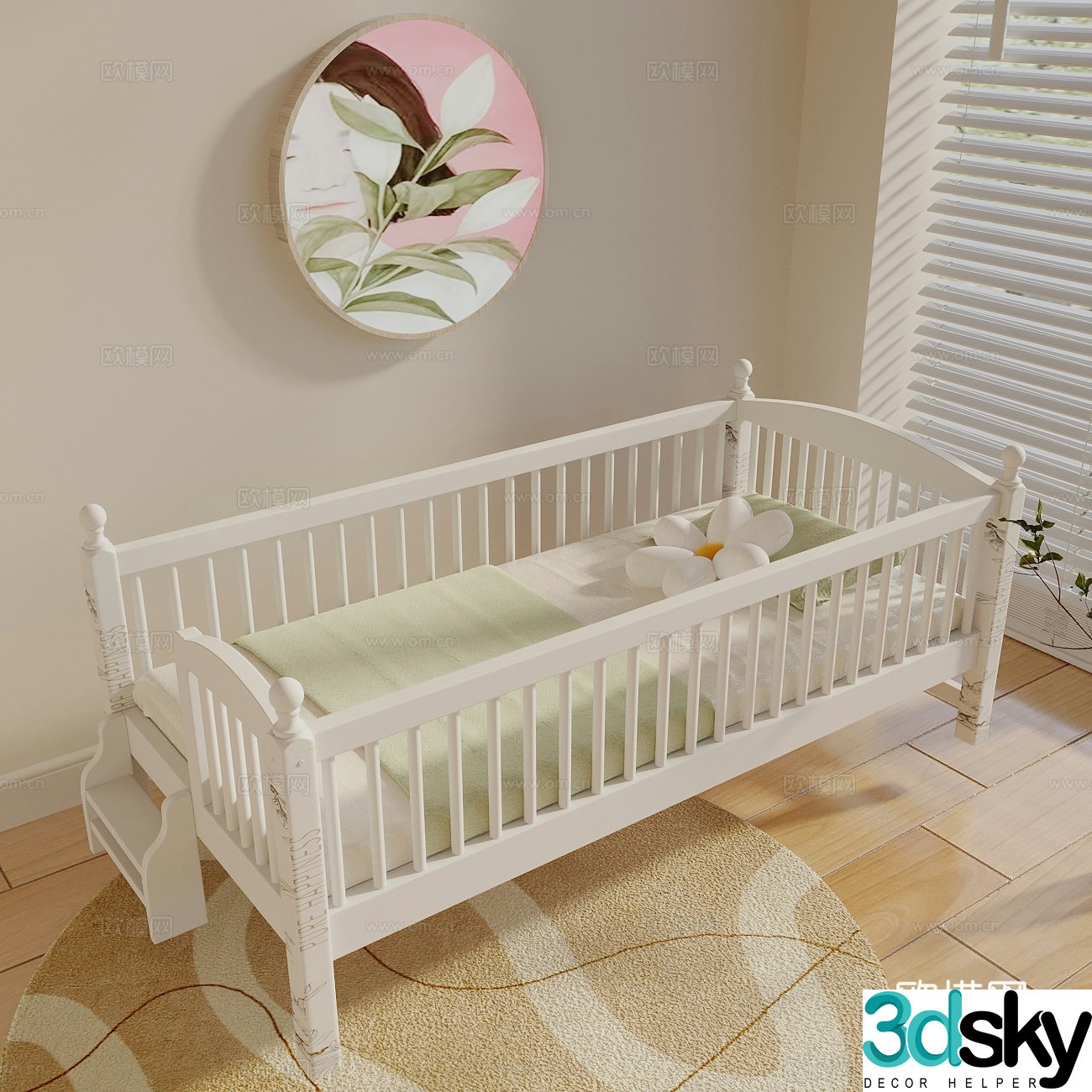 Modern Creamy Crib Crib 3d Model