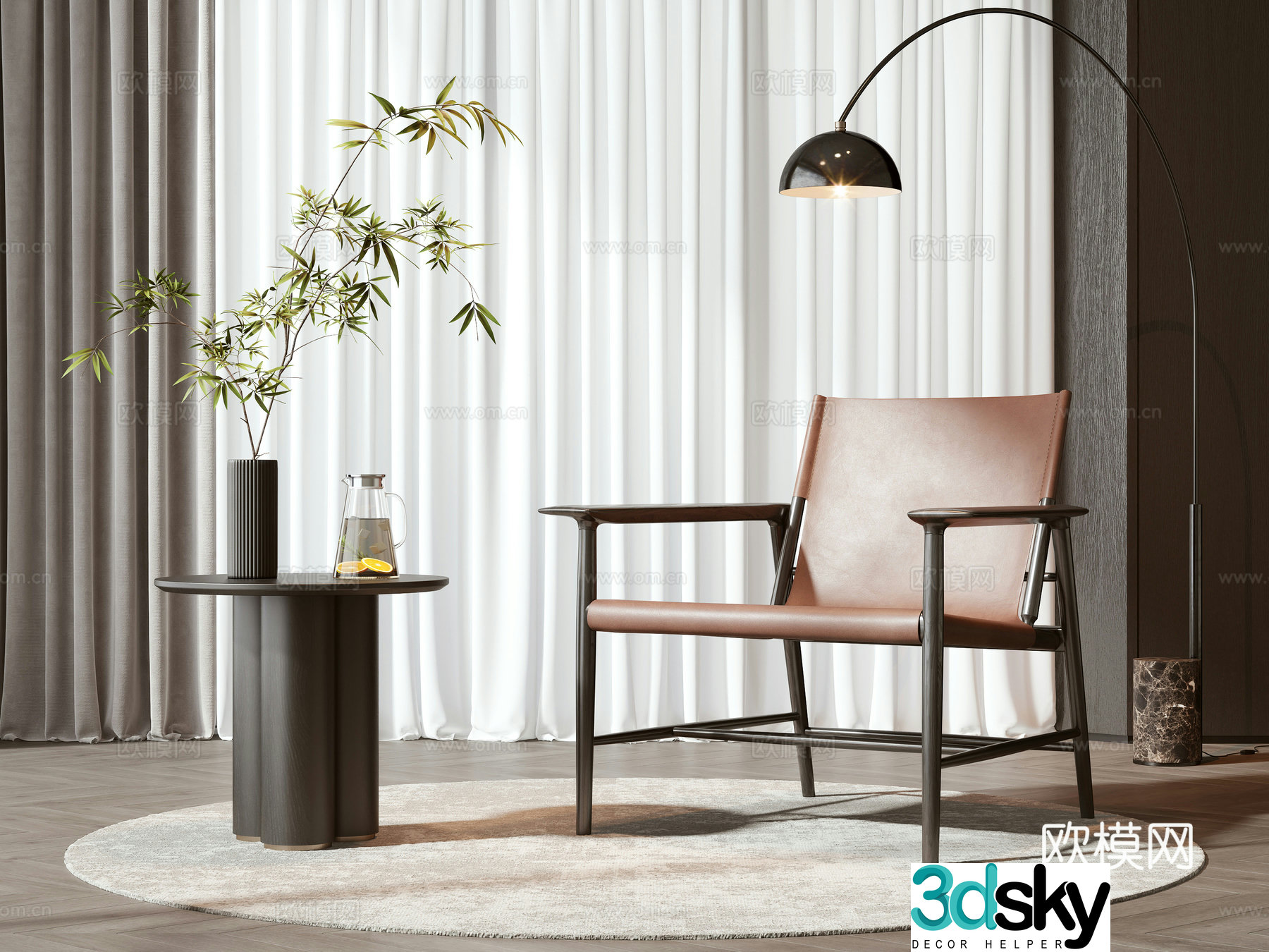 New Chinese casual chair coffee table combination 3D model