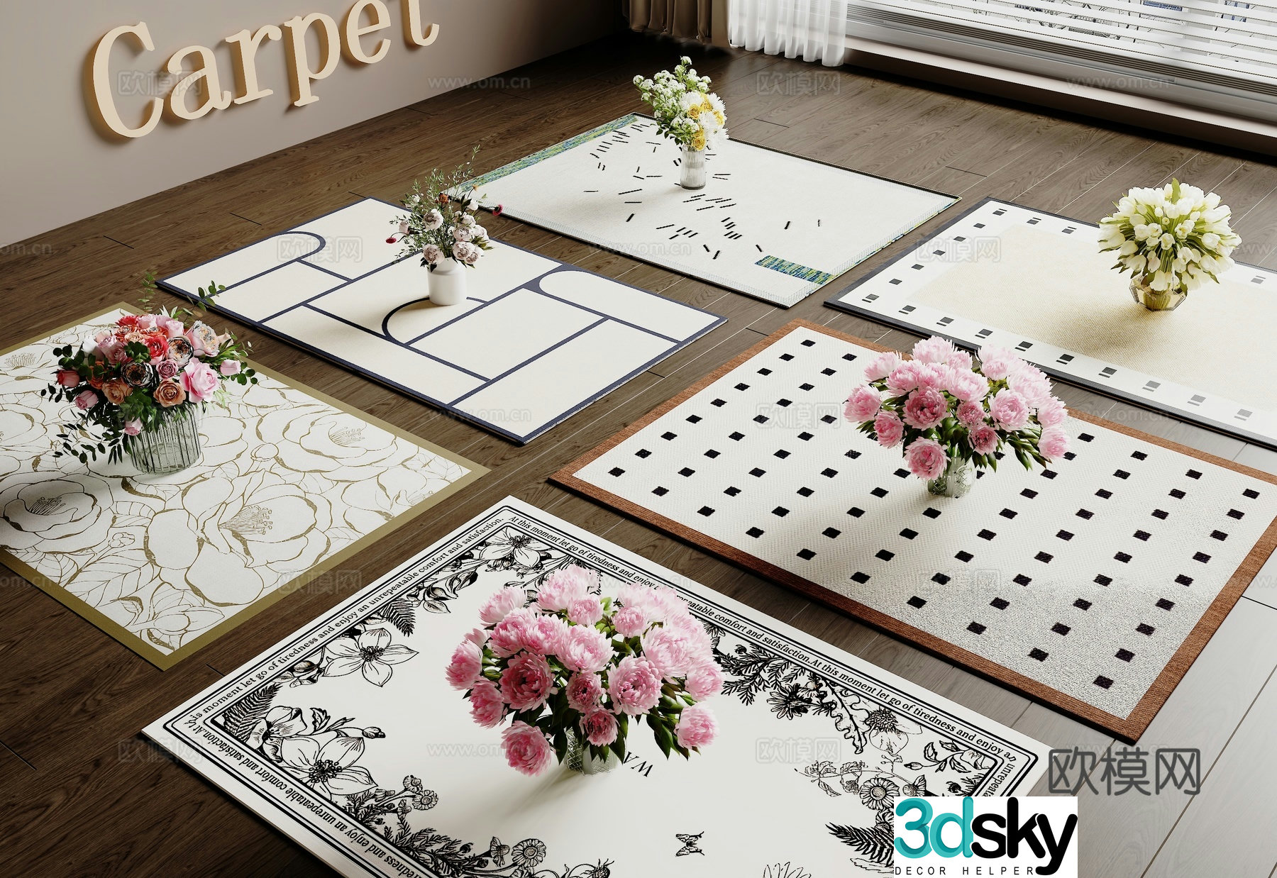 Ancient French carpet Flower potted 3D model