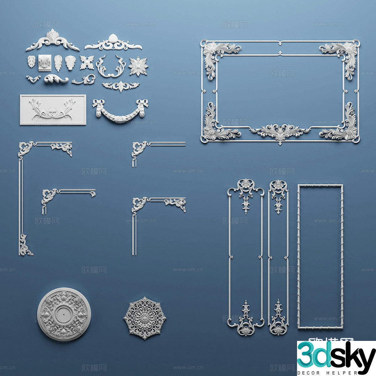 European gypsum carving lamp plate corner line 3d model