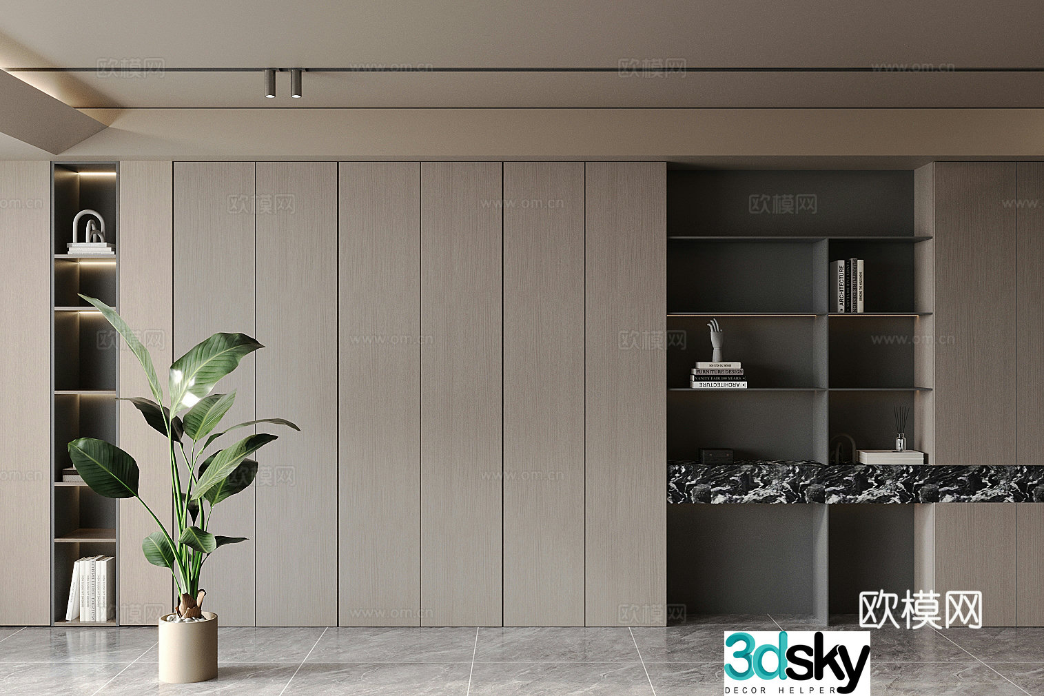 Modern bookcase Solid wood bookcase Light luxury bookcase 3D model