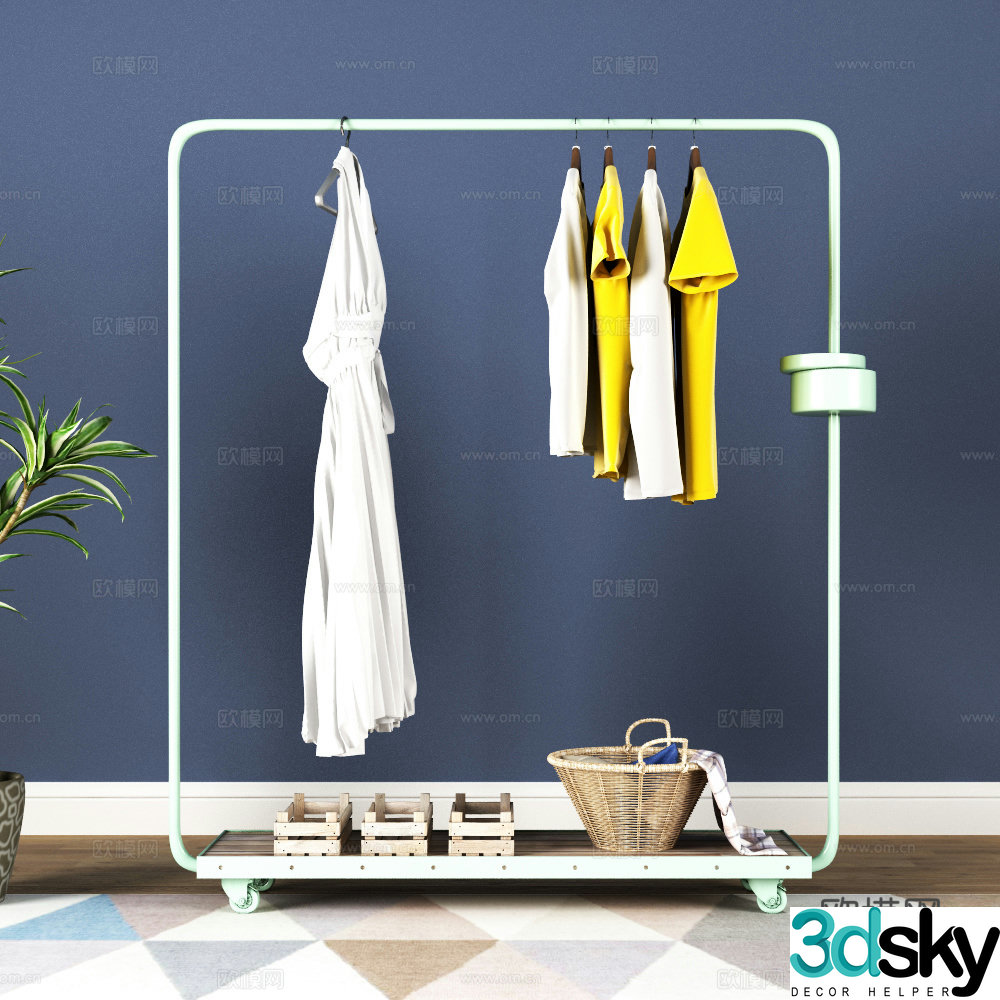 Modern Clothes Hanger Clothing Jewelry Green Plant 3D Model