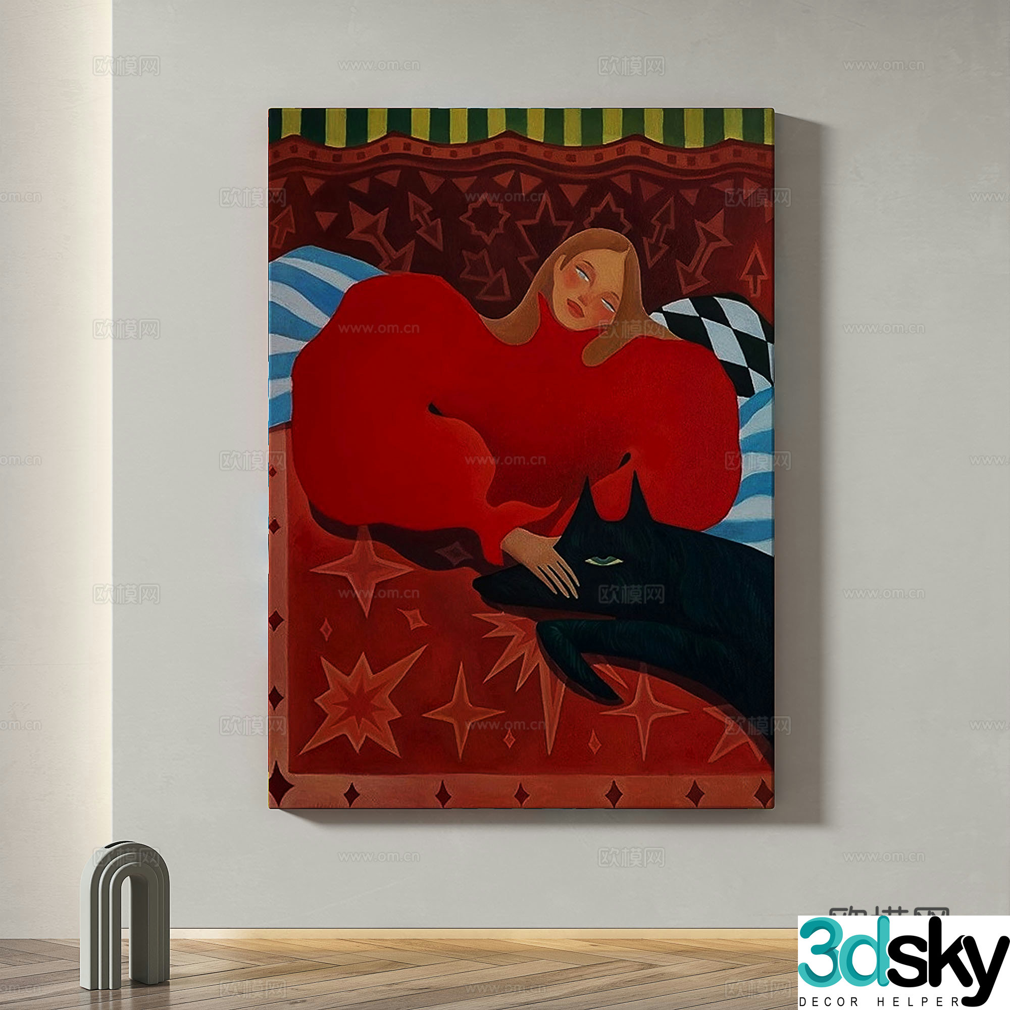 Modern simple abstract light luxury decorative painting 3d model