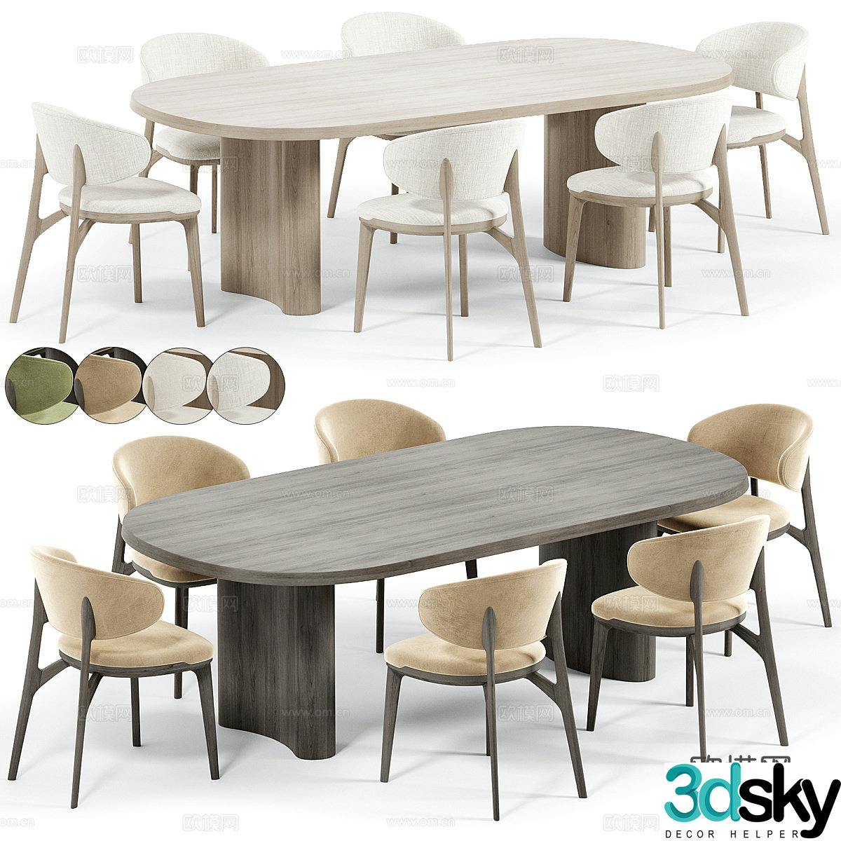 Modern Italian minimalist dining table and chair combination 3D model