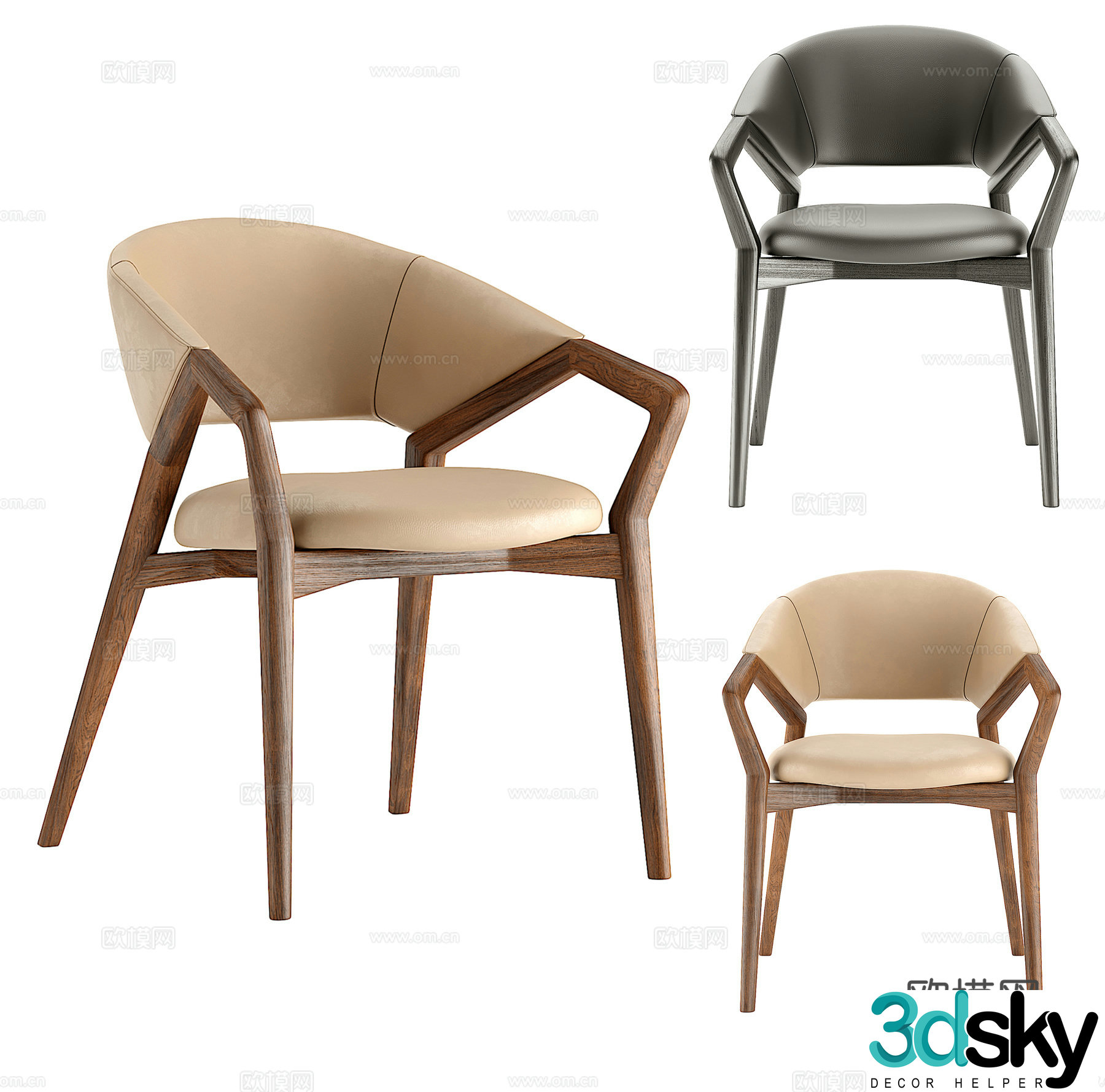 Modern single chair dining chair armchair 3d model