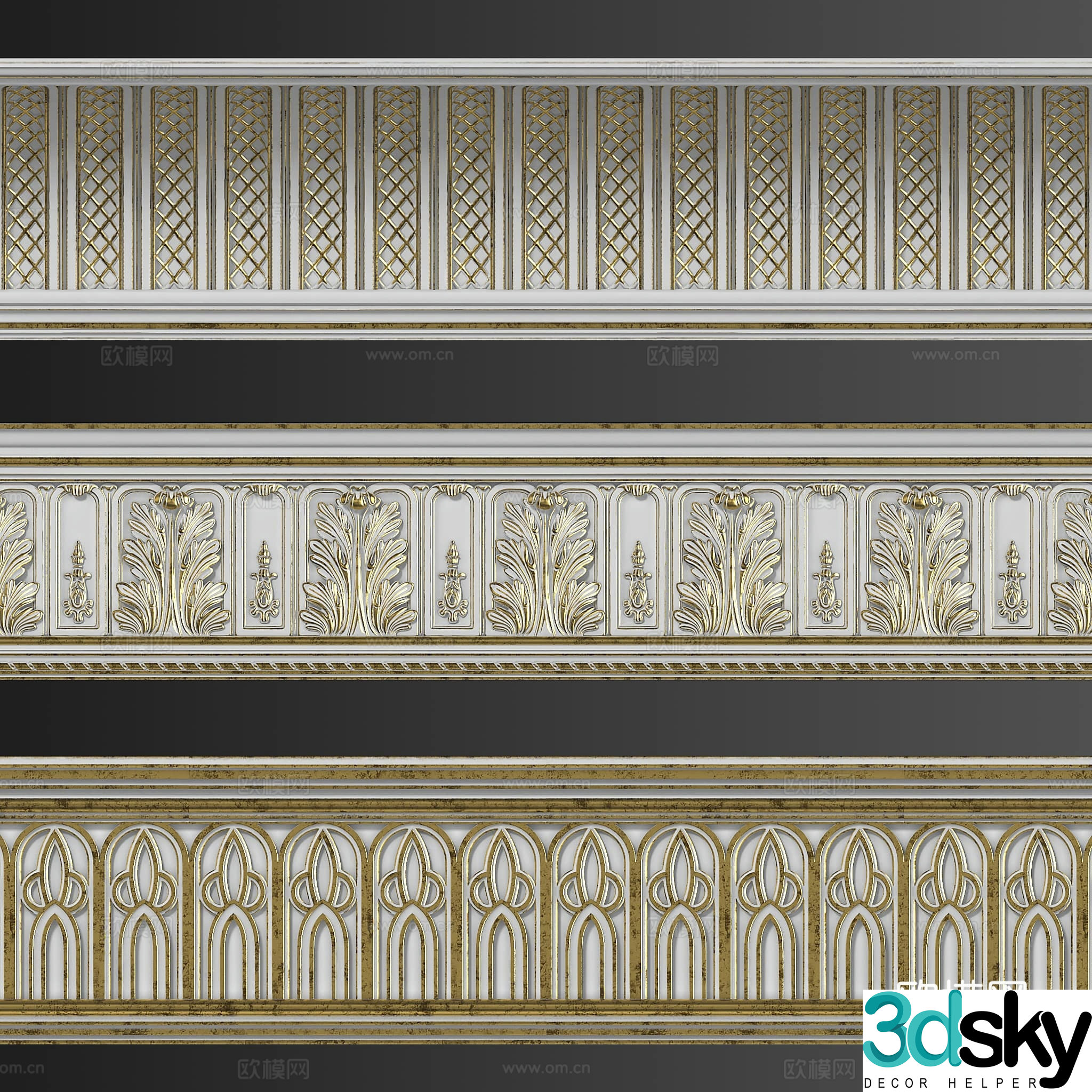 European-style lines corner lines gold-inlaid lines 3D model