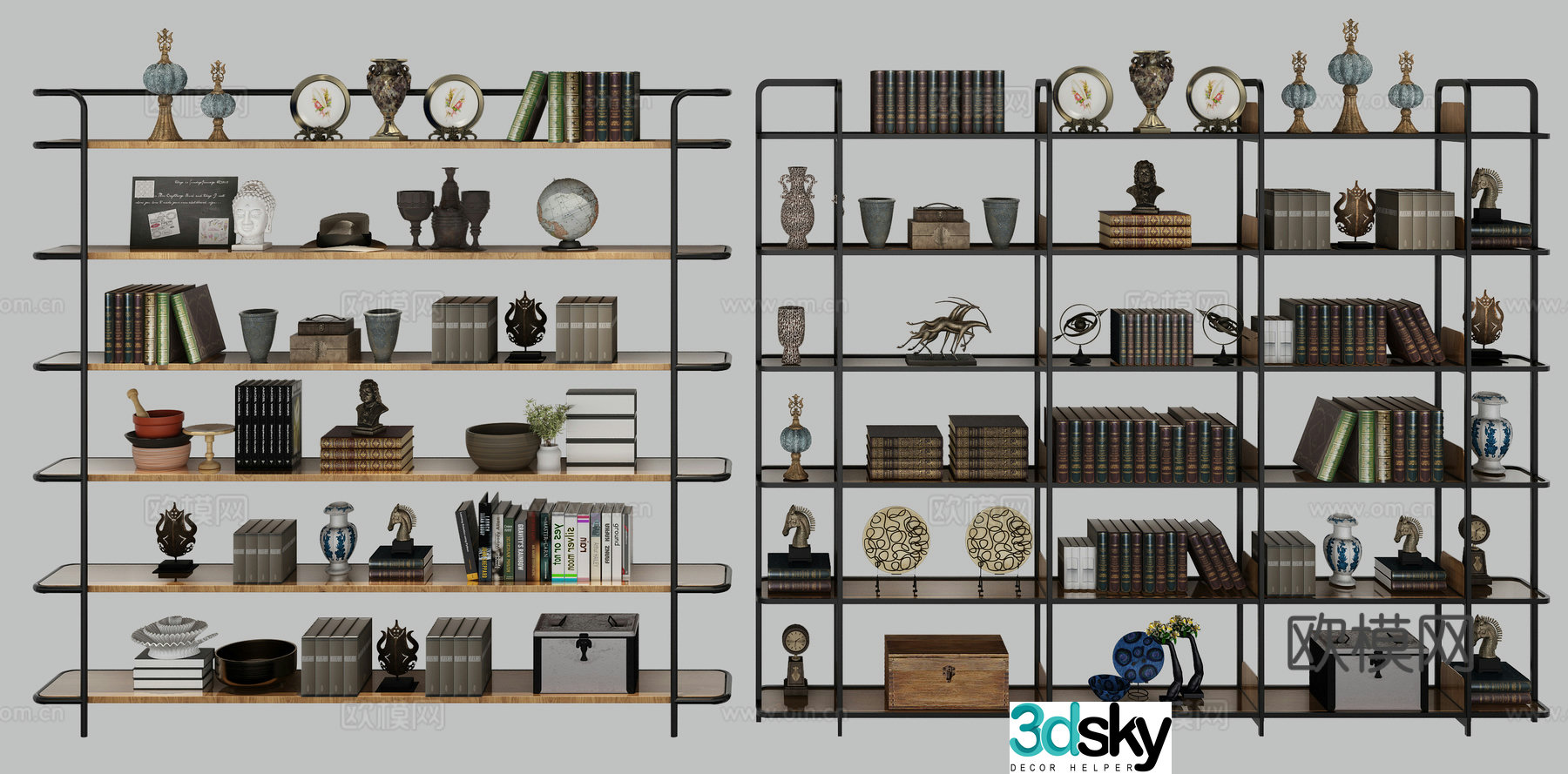 American decorative cabinet shelf combination 3D model
