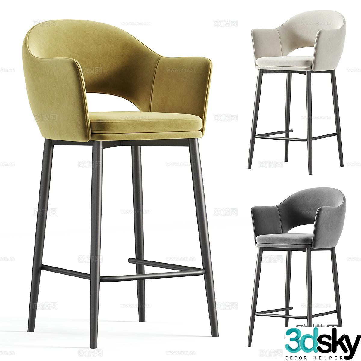 Modern Italian fabric wooden bar chair 3D model