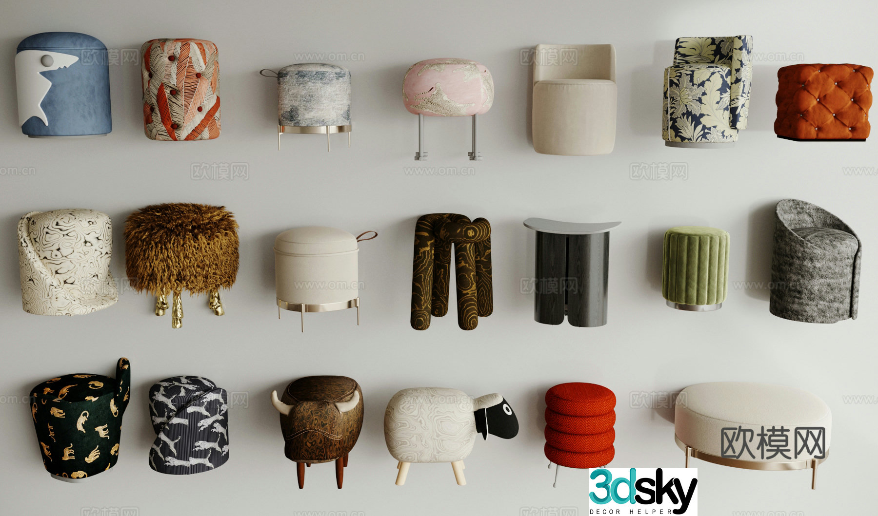 Middle-aged style stool round stool small stool makeup stool low stool shoe change stool retro style stool 3d model
