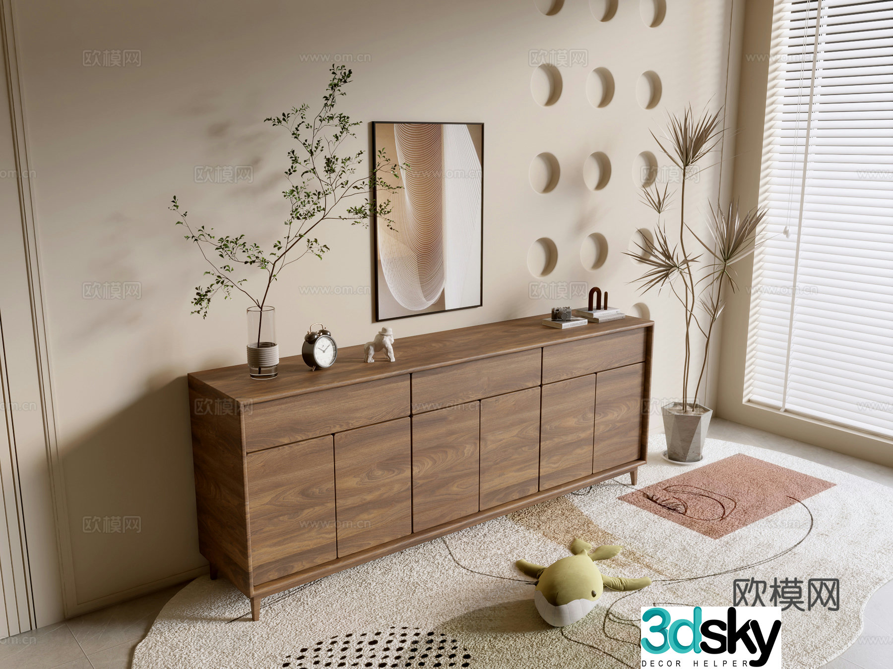 Modern wood grain cabinet ins wind minimalist wind cabinet whole cabinet sideboard balcony cabinet storage 3D model