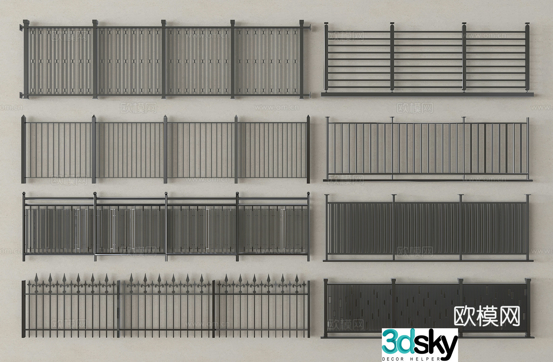 Wrought iron railing fence guardrail fence 3d model