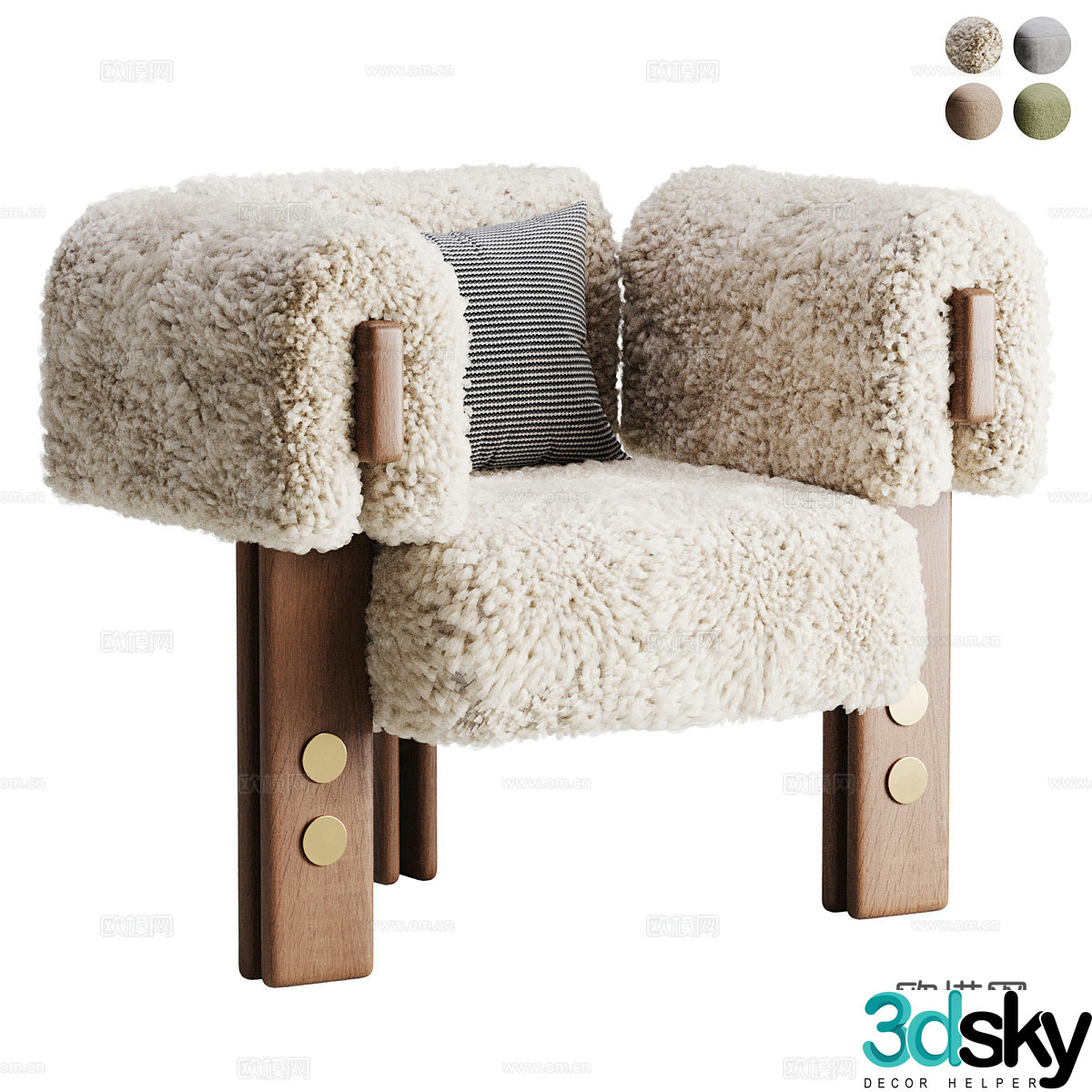 New Chinese style medieval wooden fabric armchair 3D model