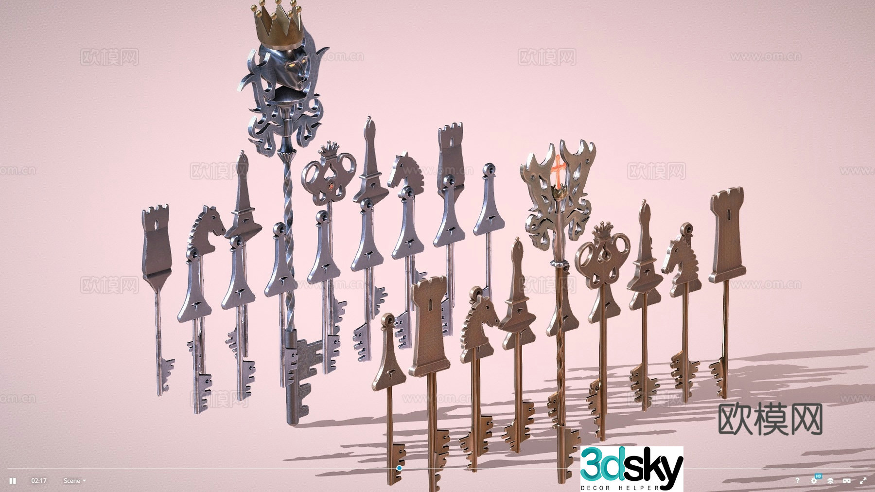 Modern European pendant European pendant combination European key combination Classical key hardware combination 3D model