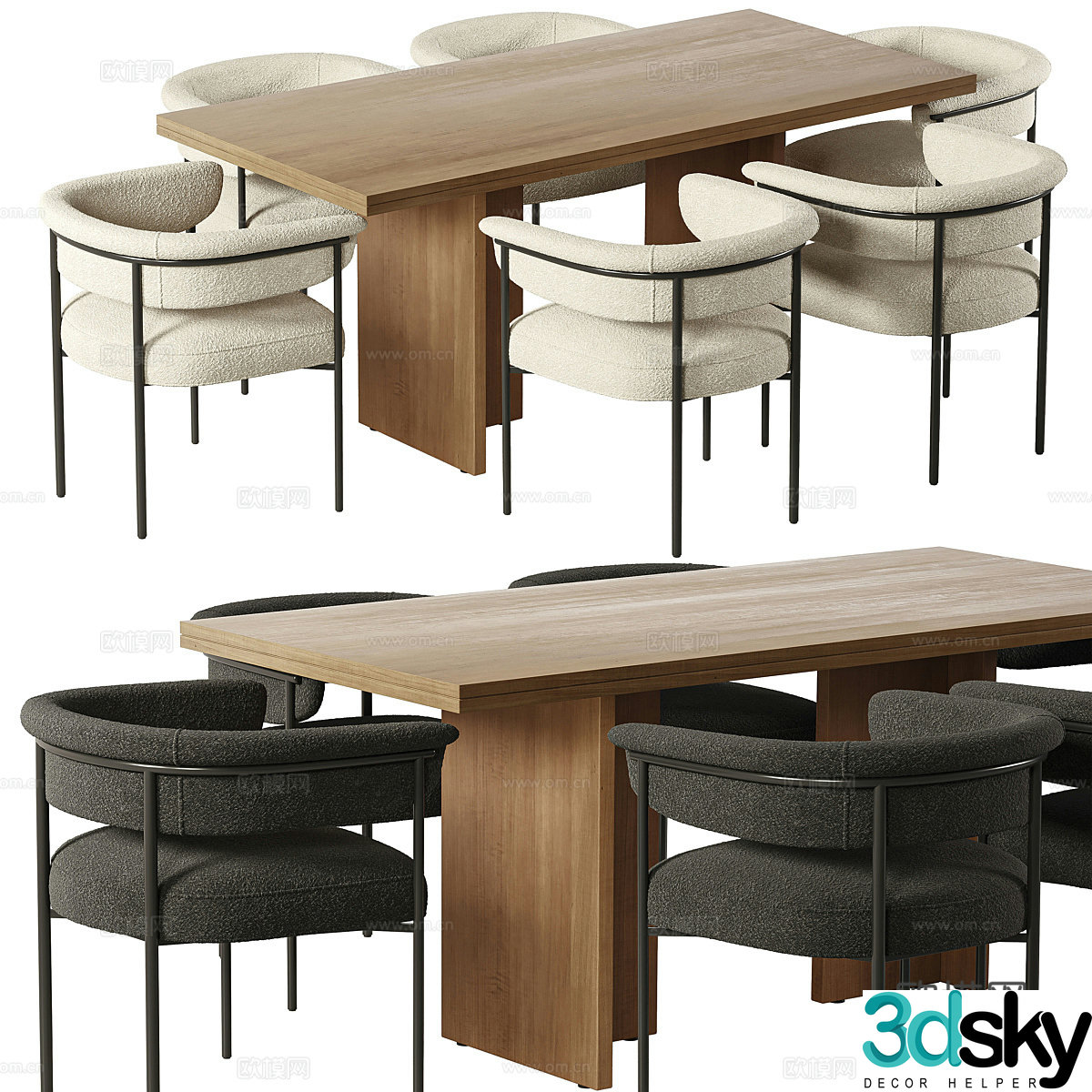 Modern Italian dining table and chair combination 3D model