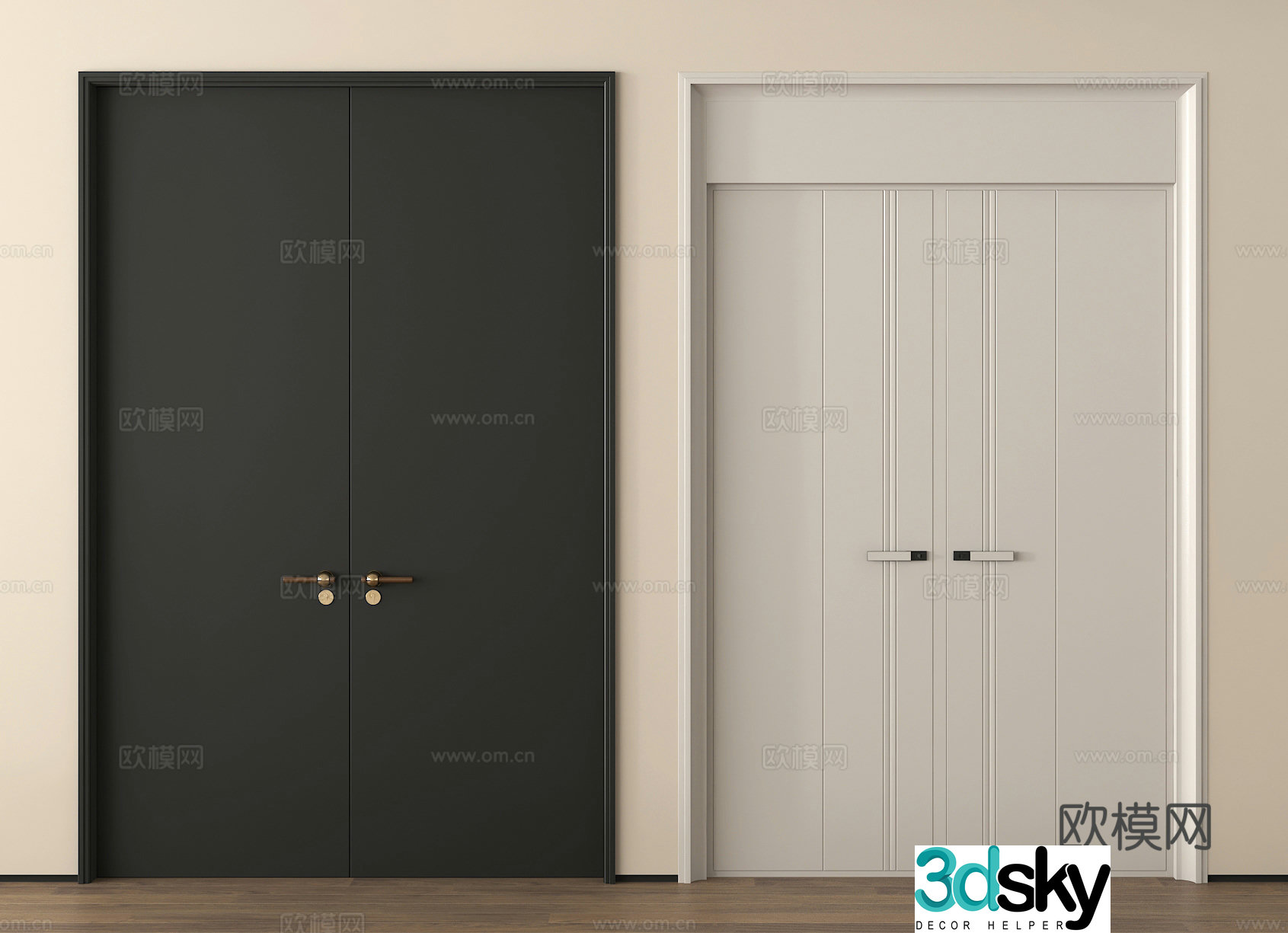 Double door conference room door 3d model