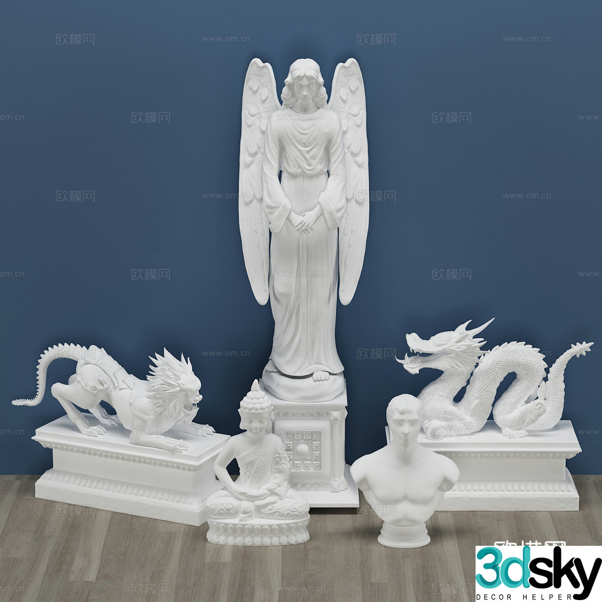 European sculpture Dragon Buddha Angel Statue 3D Model