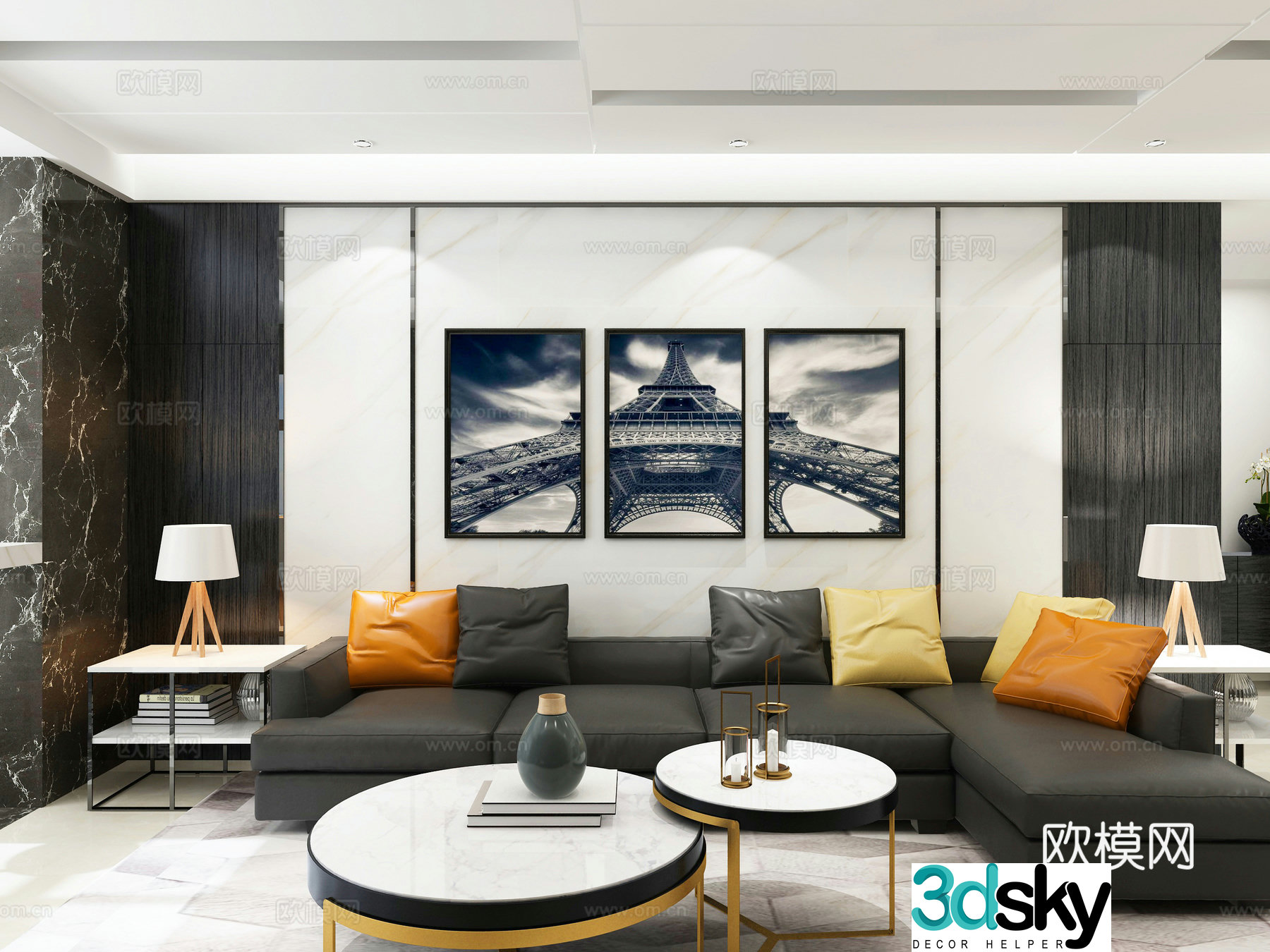Modern living and dining room desk lamp multi-person sofa coffee table decoration cabinet hanging painting dining table chair 3D model