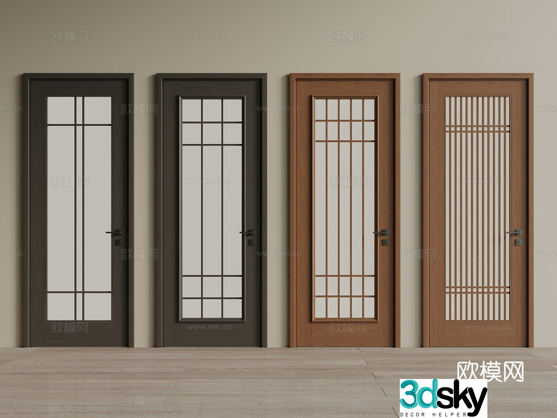 New Chinese style medieval single-open door wooden door interior door kitchen door bathroom door 3D model