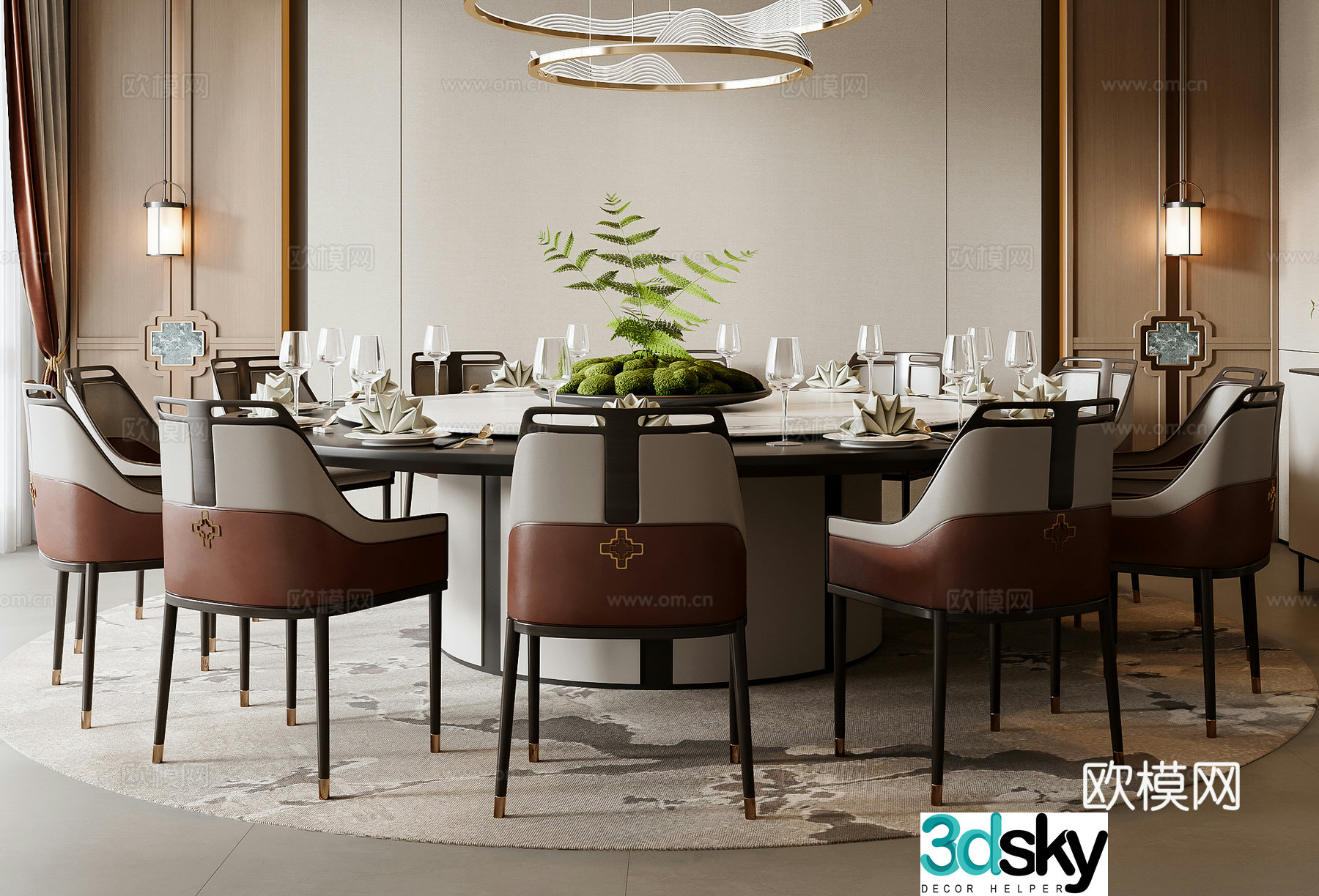 New Chinese dining table and chair combination 3D model