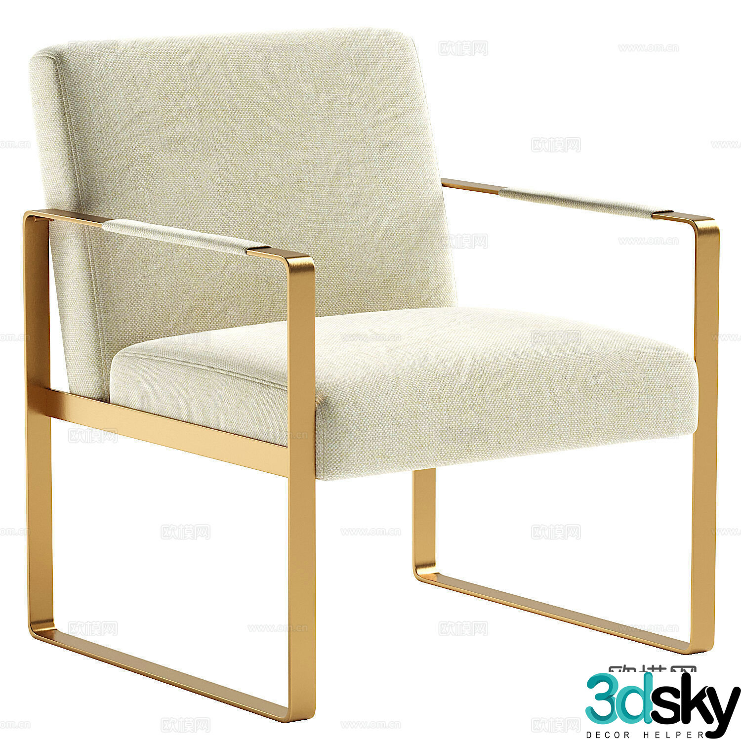 Modern Italian light luxury fabric armchair 3D model