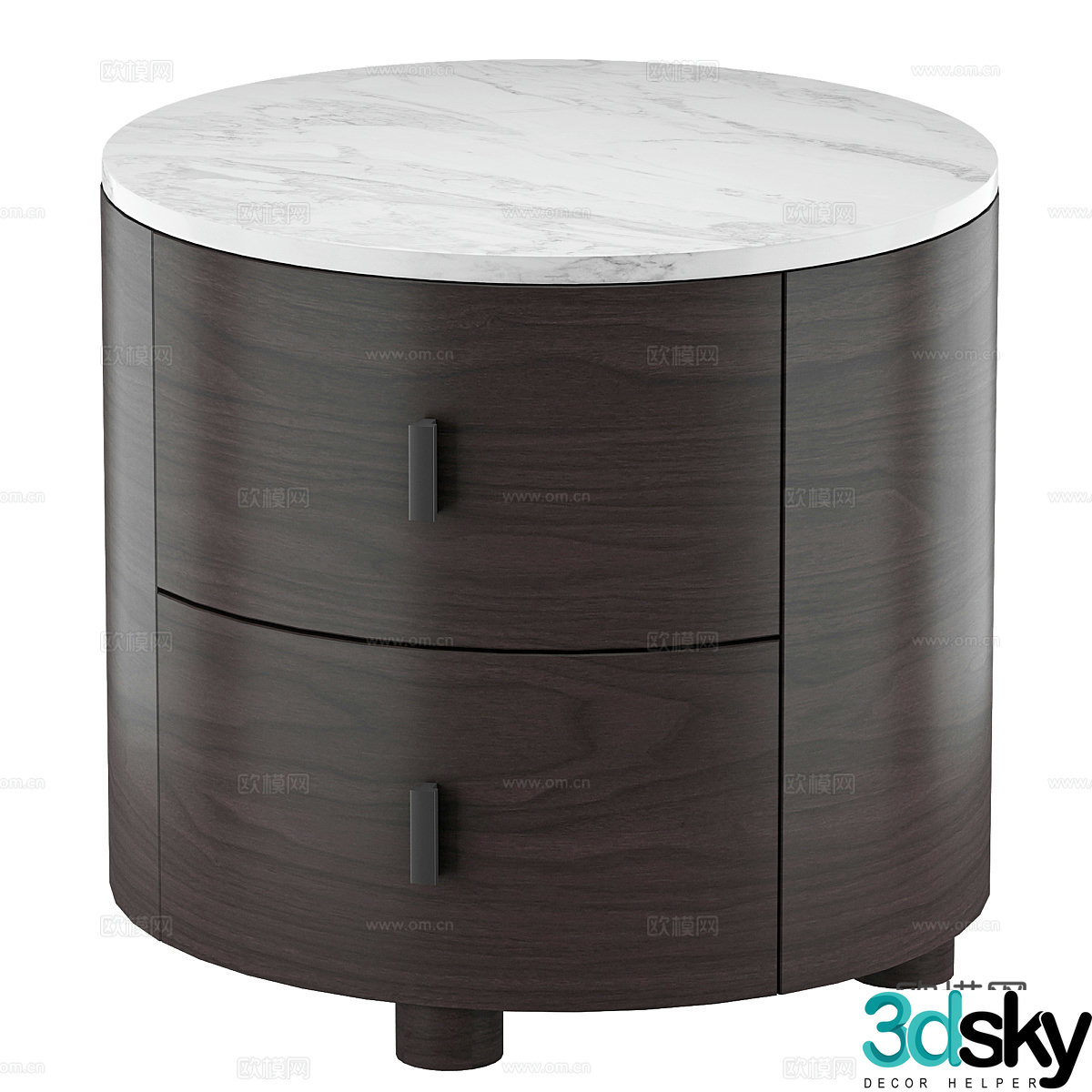 Modern Italian round solid wood bedside table 3D model