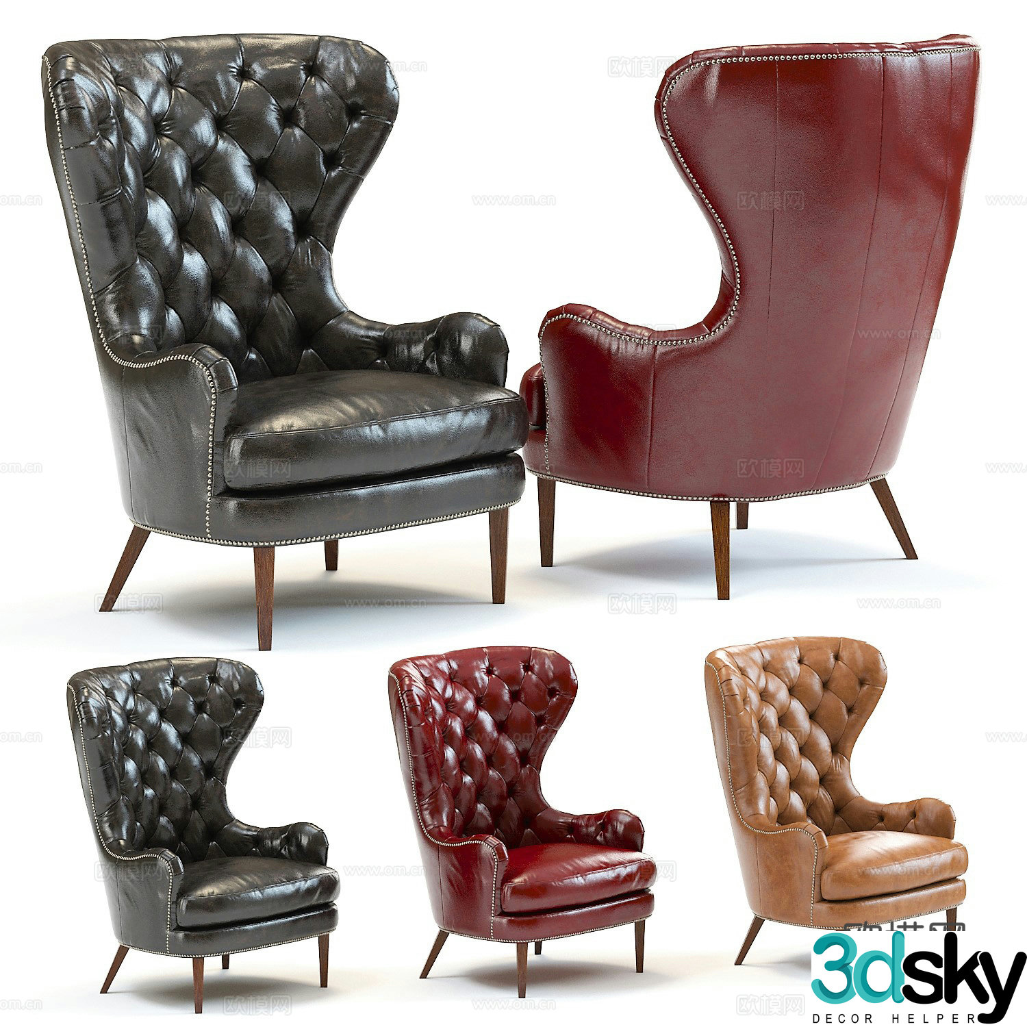 American leather high back armchair 3d model