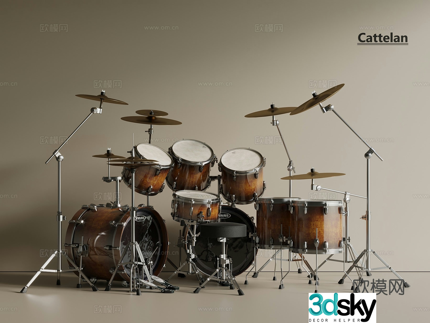 musical instrument drum set 3d model