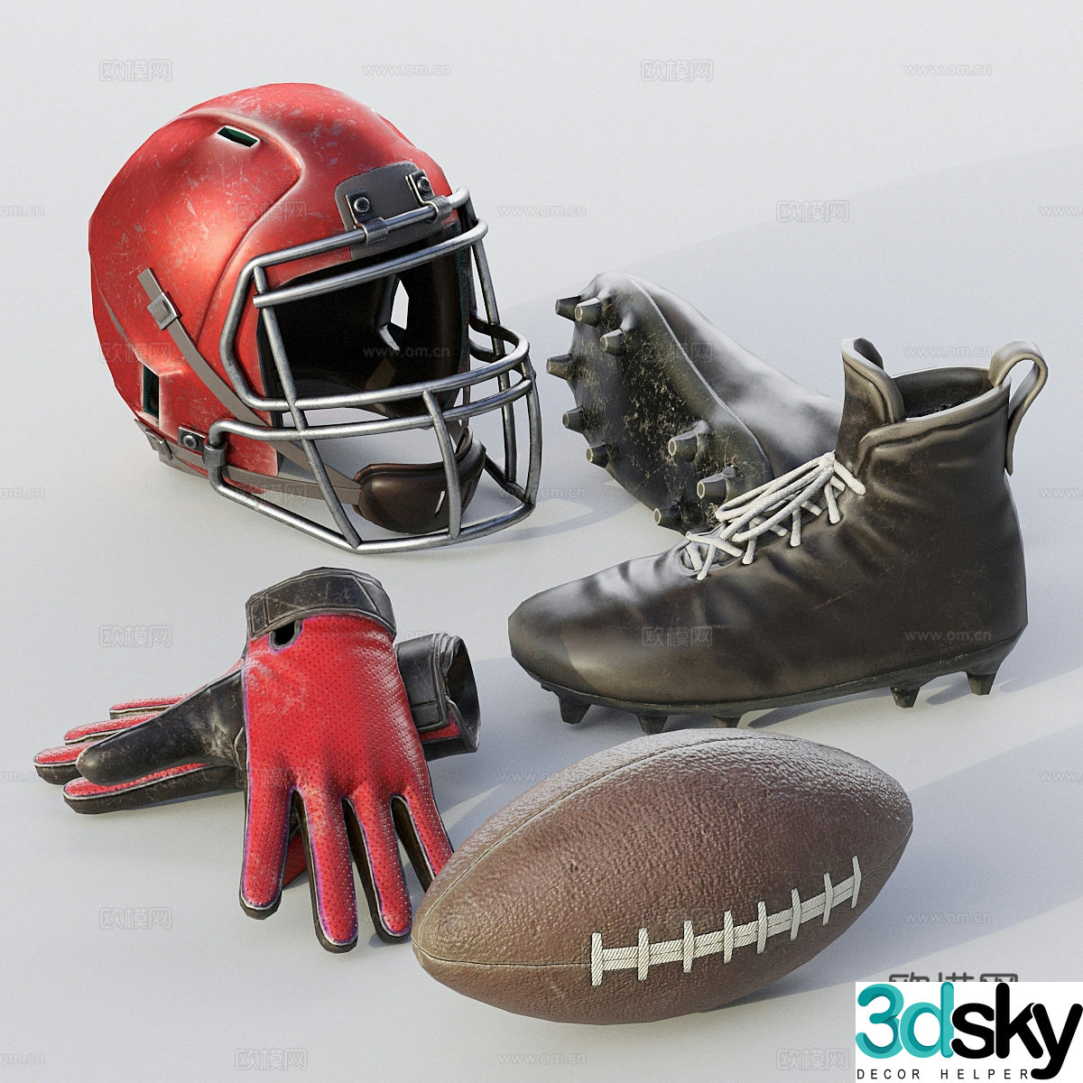 American football equipment set 3d model