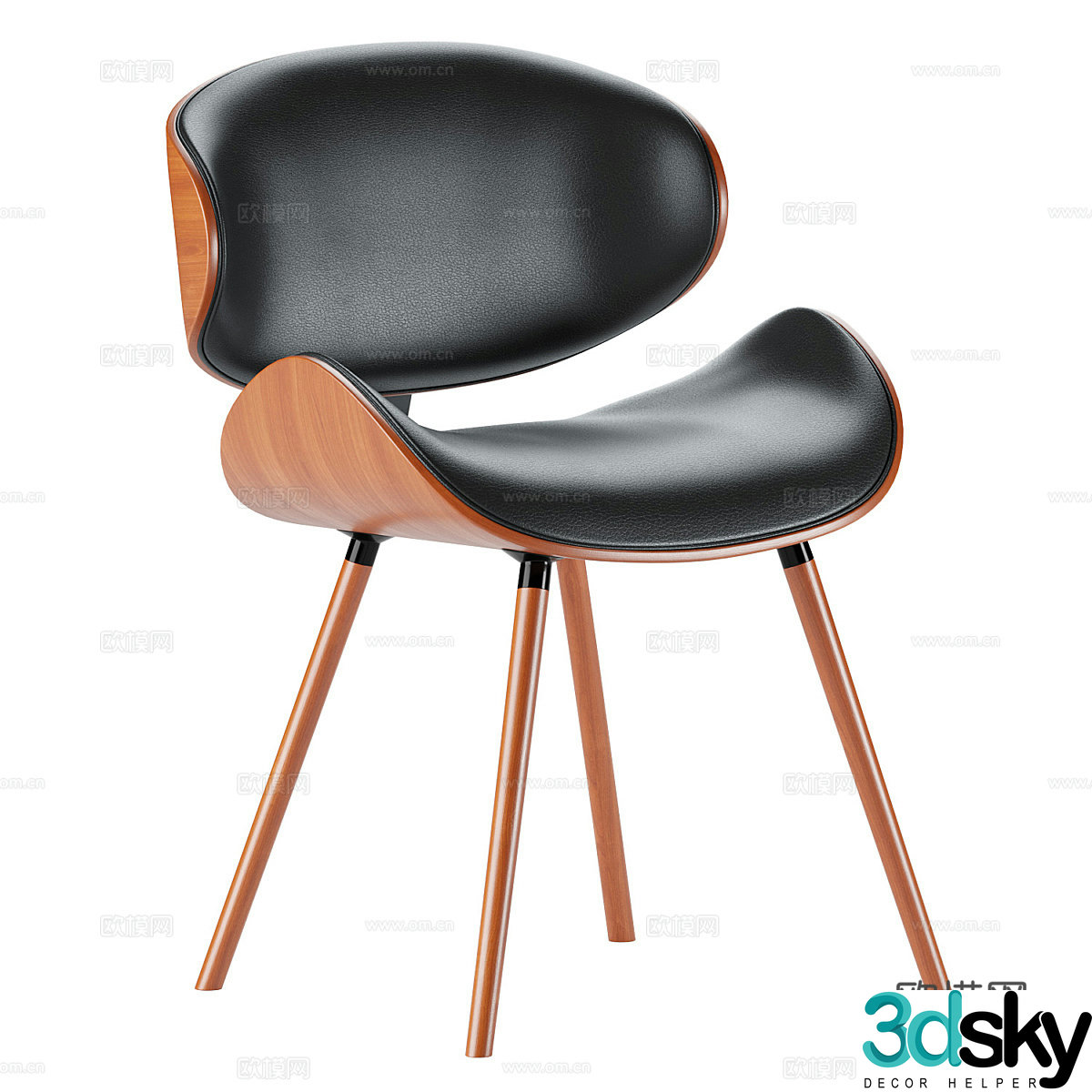 Modern Italian wooden leather single chair 3d model