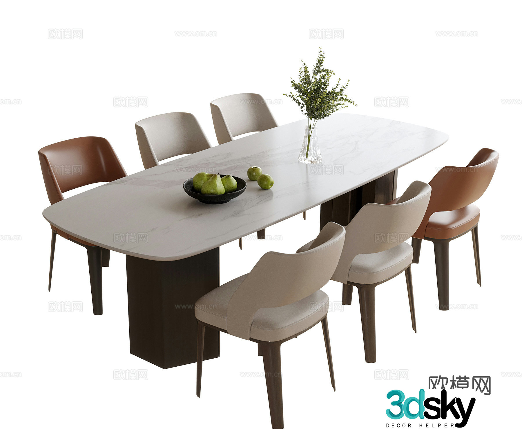 Modern dining table and chair dining chair dining table 3d model