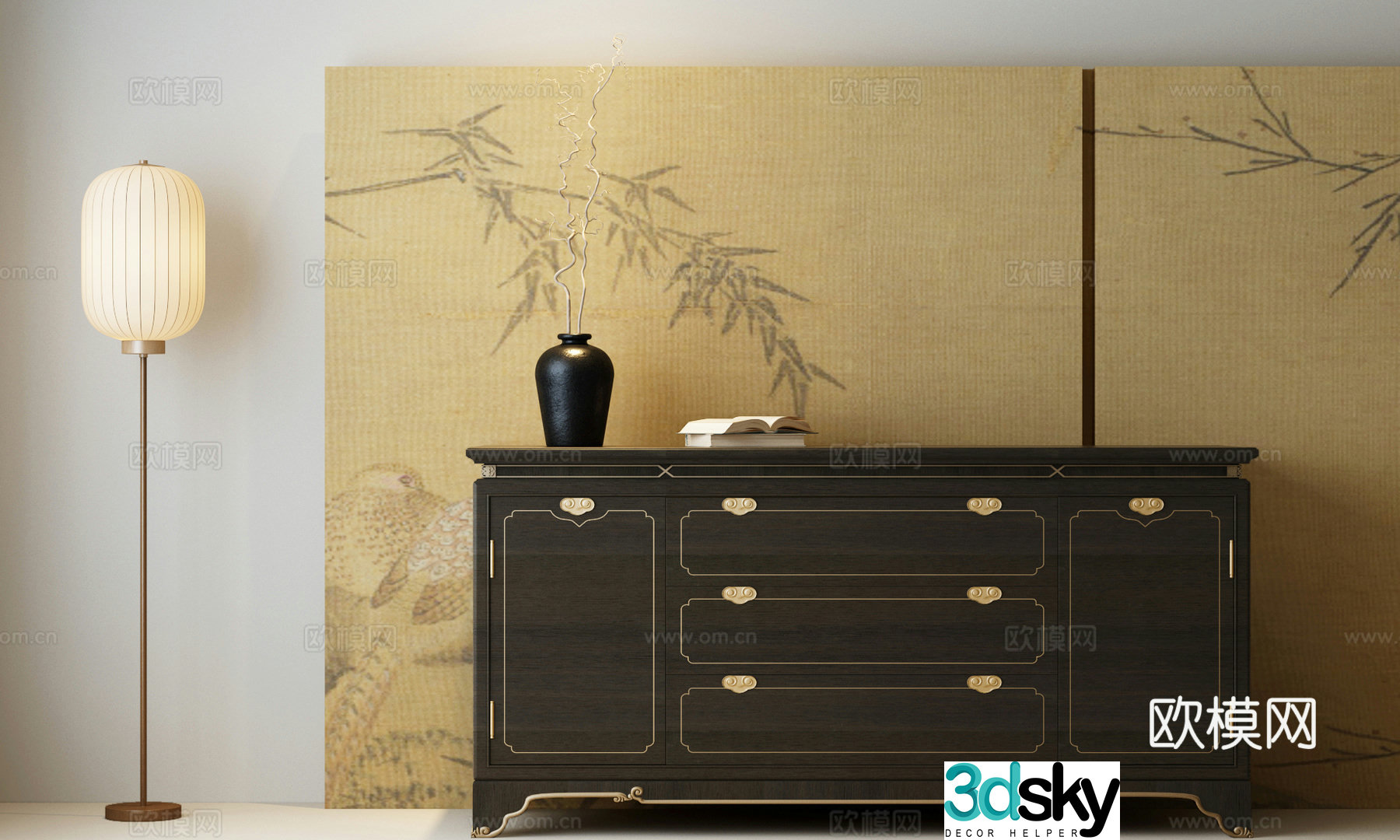 New Chinese style chest of drawers Chinese style decorative cabinet Floor lamp Chinese style ornaments Chinese style floor lamp 3D model
