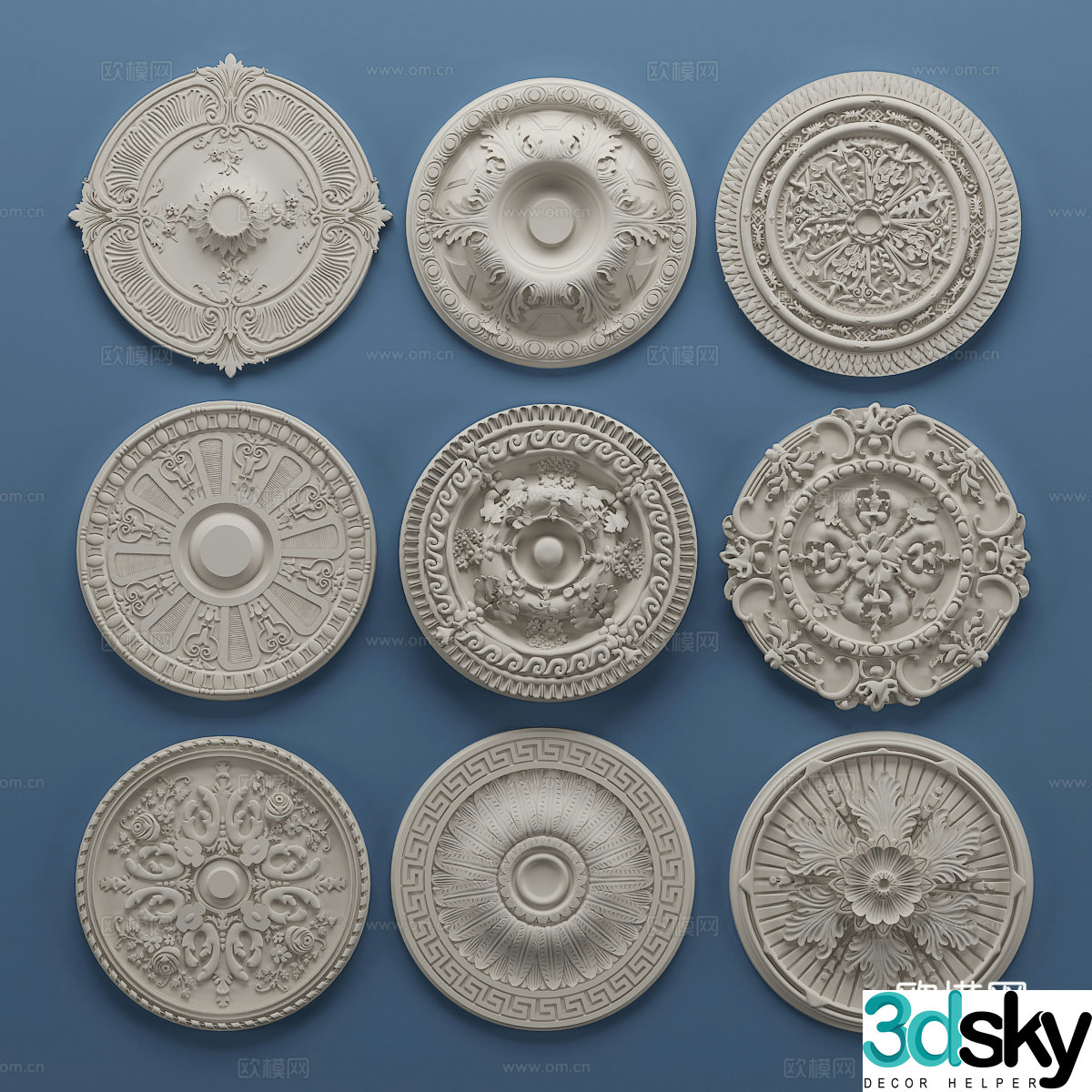European gypsum carving lamp plate component 3D model