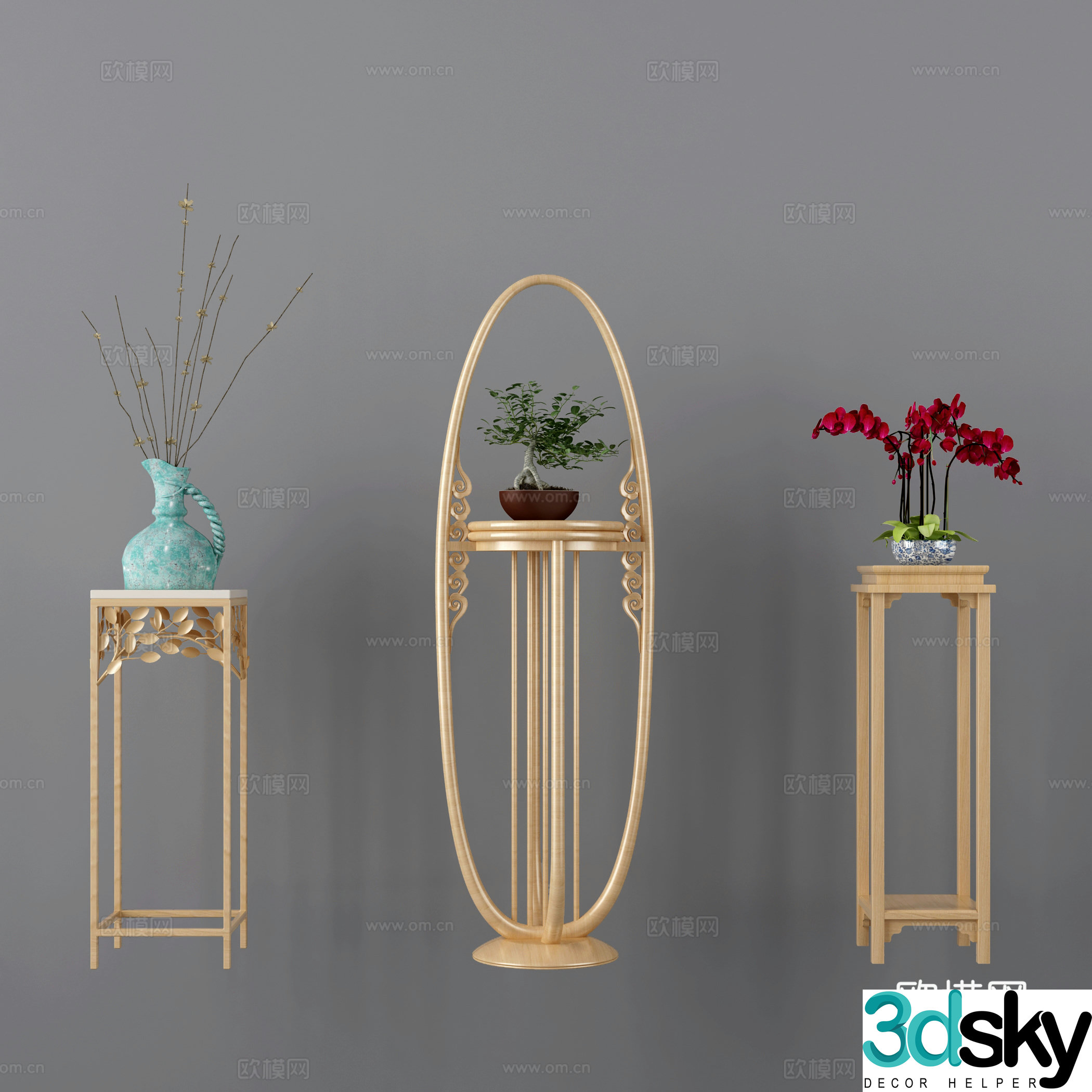 New Chinese vase small potted plant decorative flower stand plant flower stand living room flower stand indoor small potted plant Chinese pot 3D model