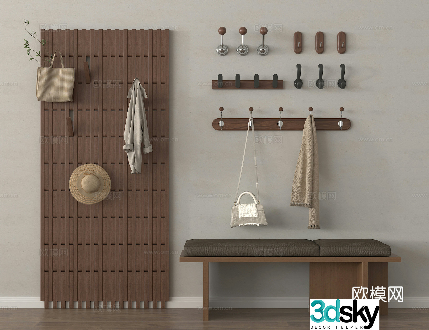 Piano board wall hook coat hook shoe change stool 3D model