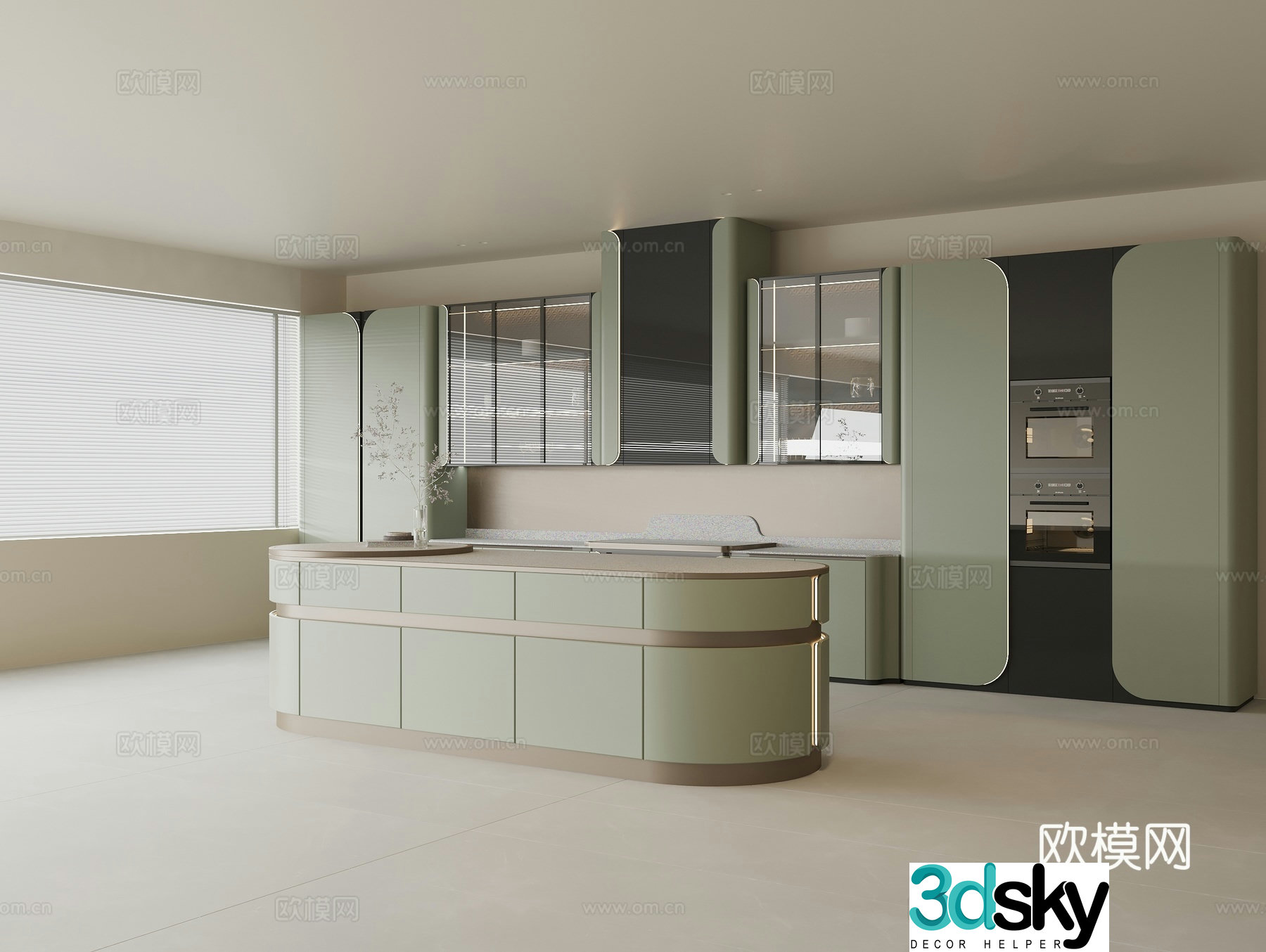 Modern open kitchen Zhongdao round bar sideboard wine cabinet cabinet combination oven 3d model