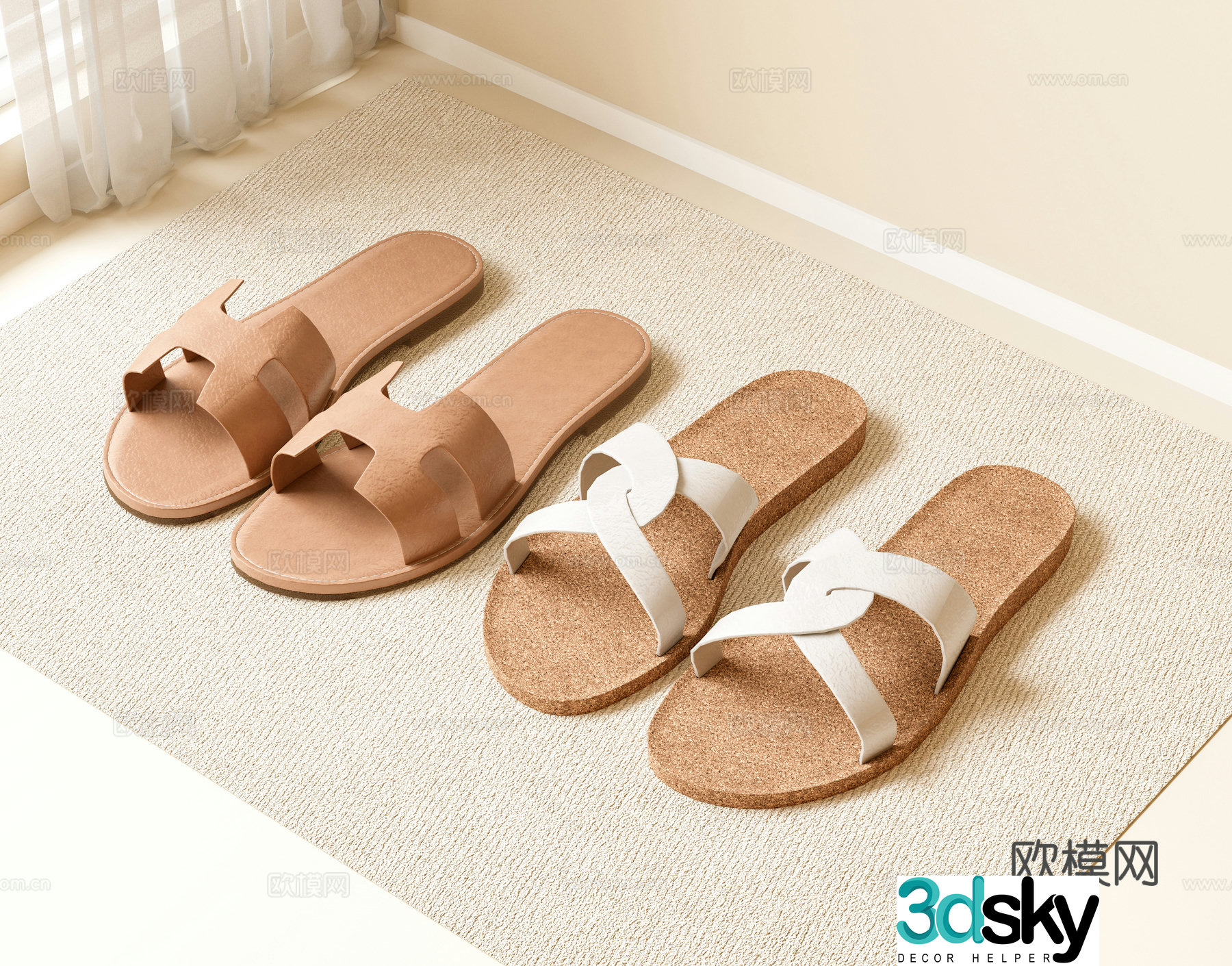 Modern slippers Light luxury slippers Chanel slippers Carpet Shoes 3d model