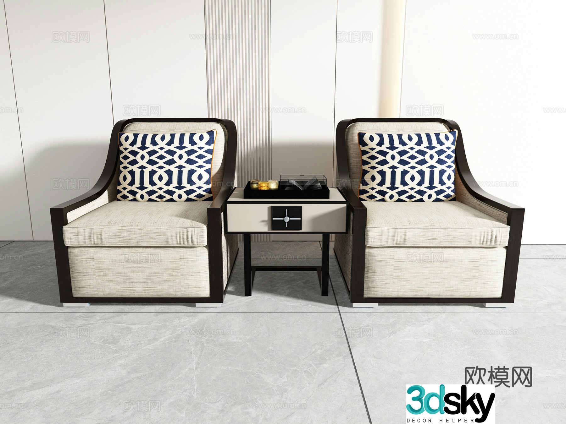 Chinese casual chair combination 3D model