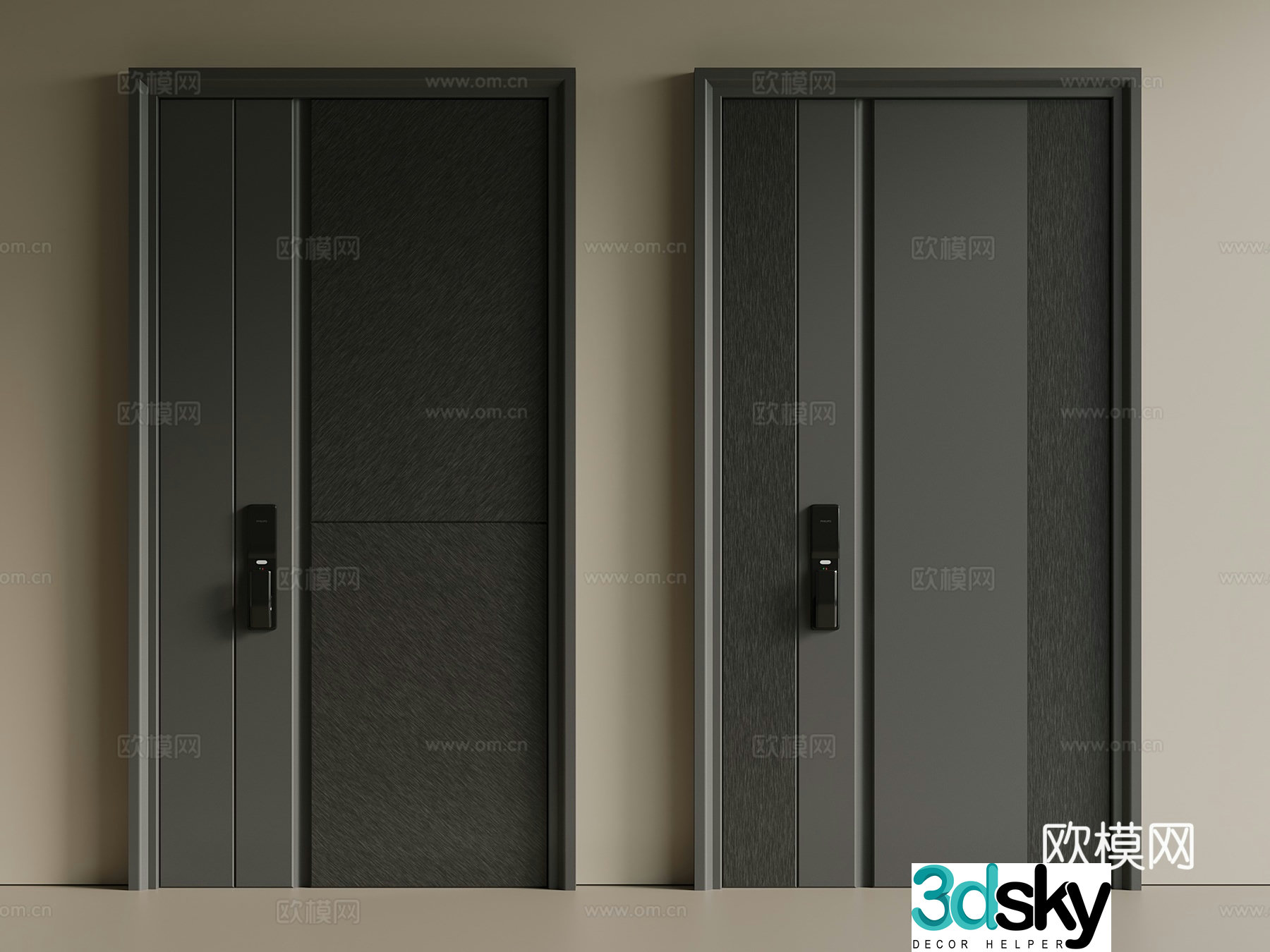Light luxury new Chinese style single-open door security door villa door iron door copper door entrance 3D model