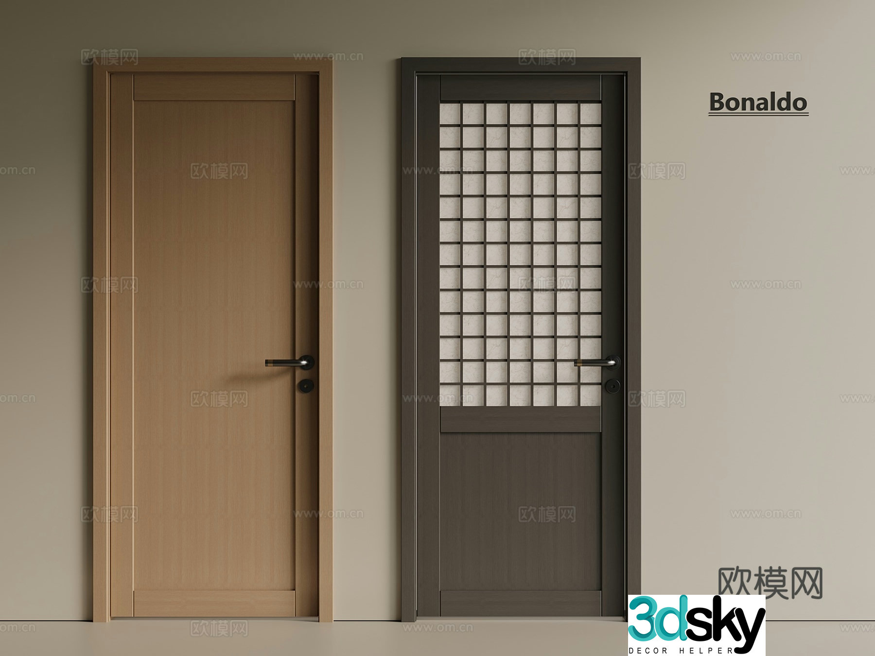 New Chinese style Japanese style single-open door wooden door bedroom door interior door solid wood 3d model