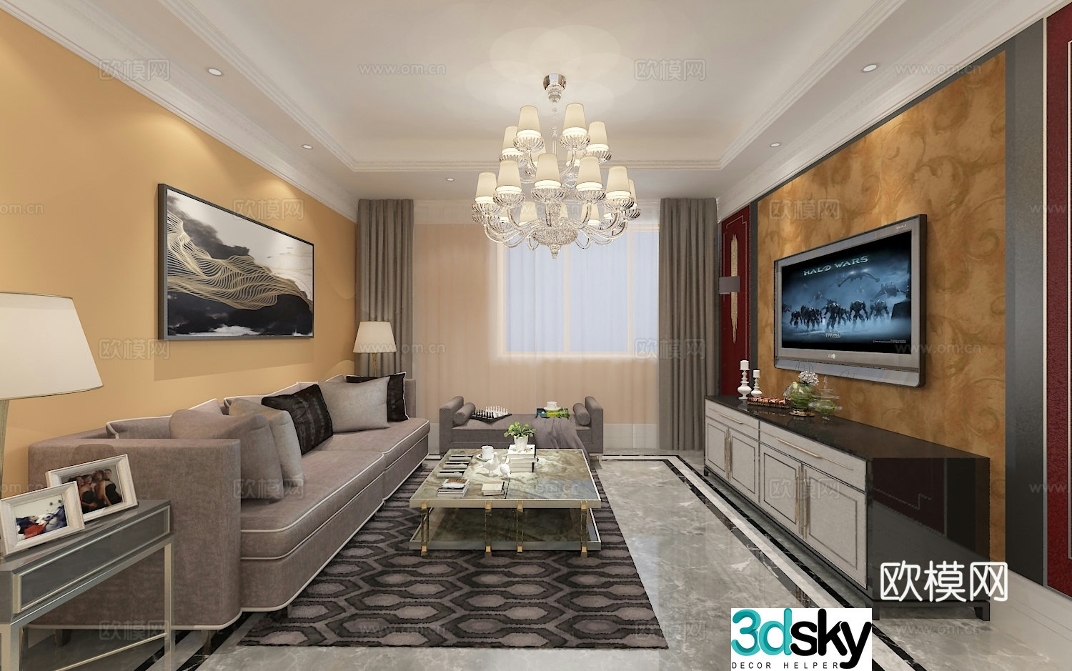 Modern simple living restaurant chandeliers table lamp multi-person sofa single sofa coffee table 3D model