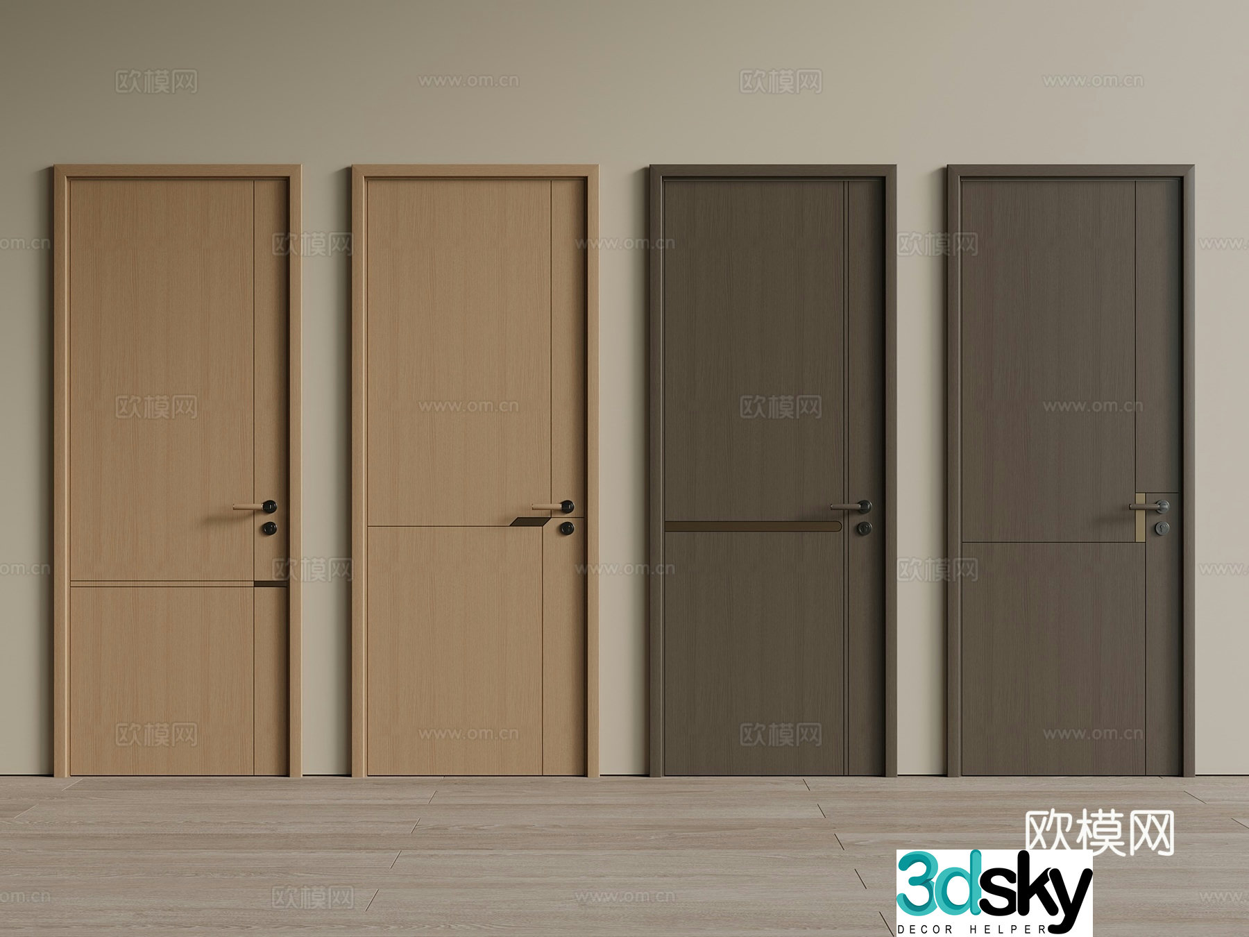 New Chinese style light luxury single-open door wooden door solid wood door interior door door bedroom 3D model