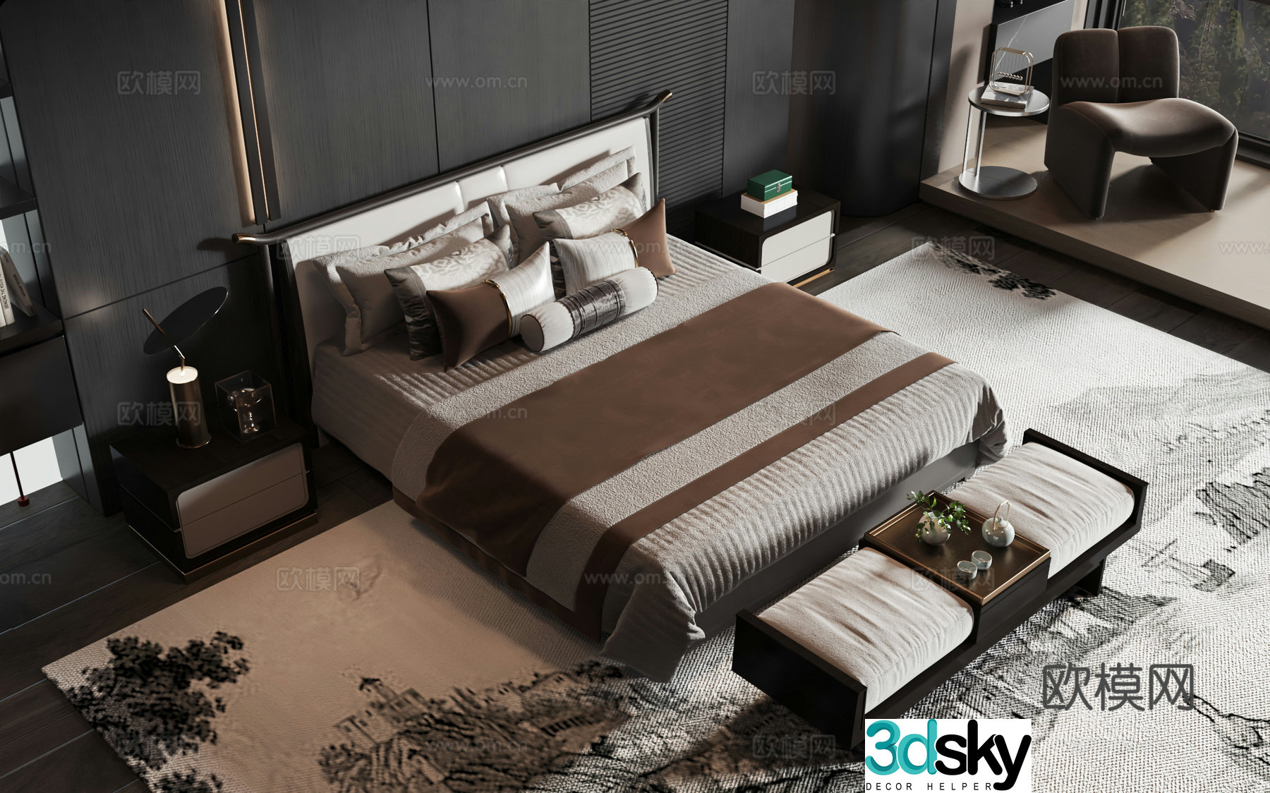 New Chinese style product bed 3D model