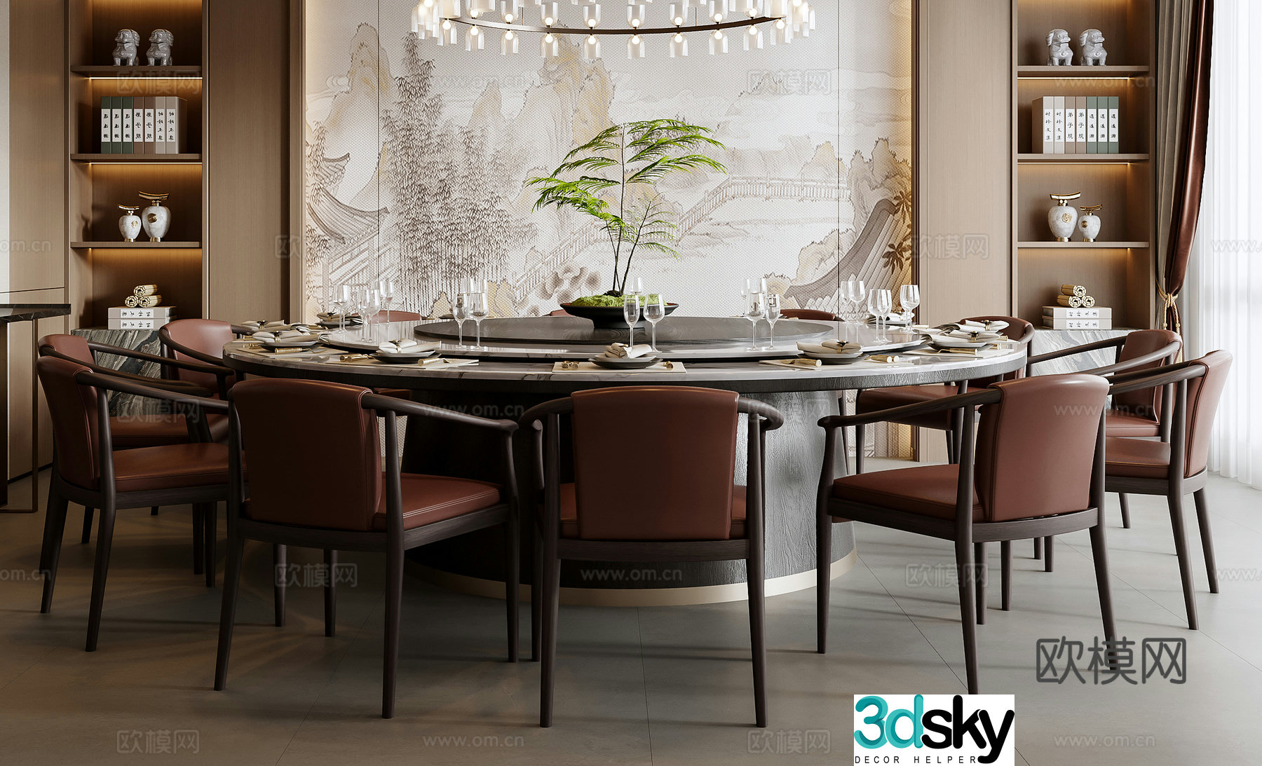 New Chinese dining table and chair combination 3D model