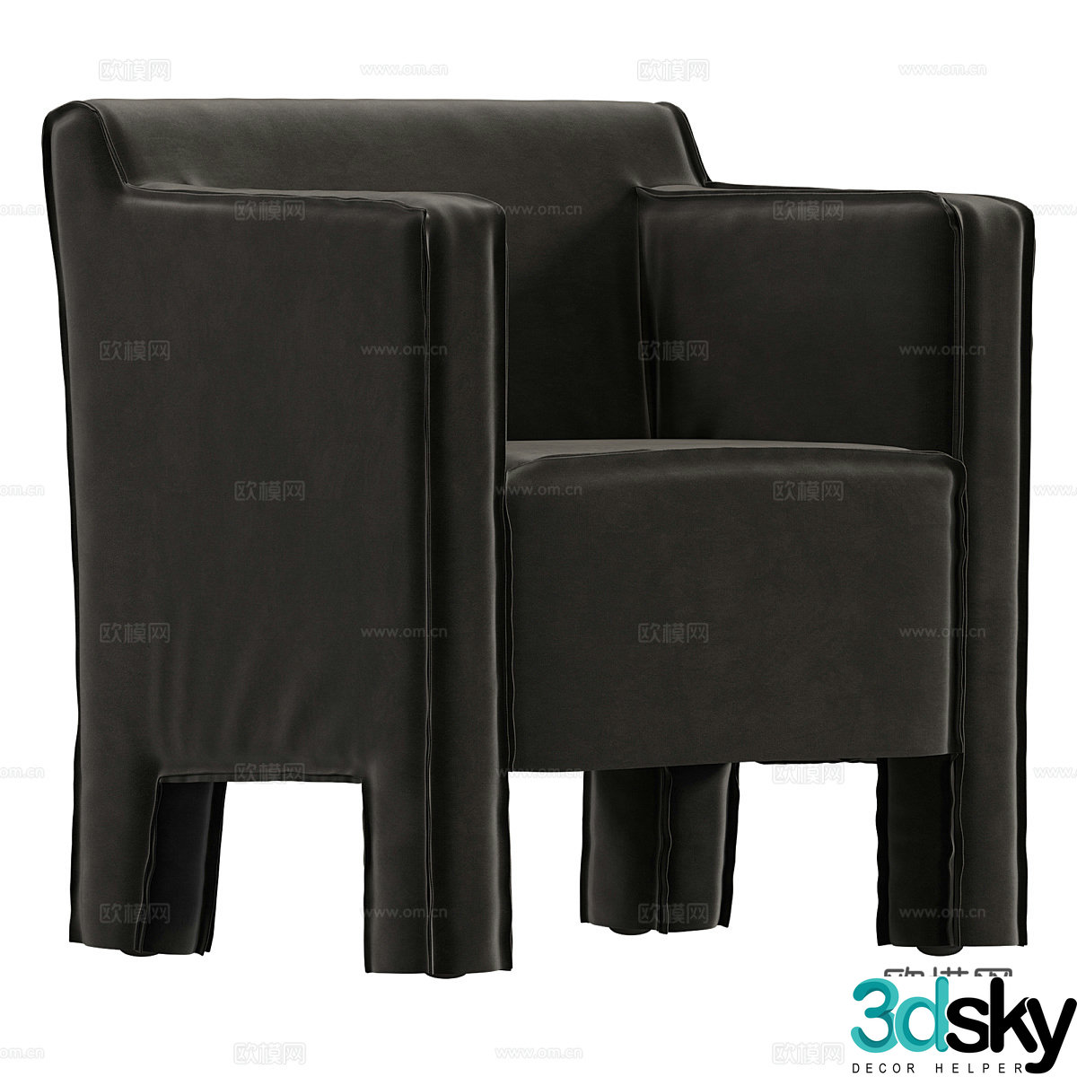 Modern Italian black fabric armchair 3d model