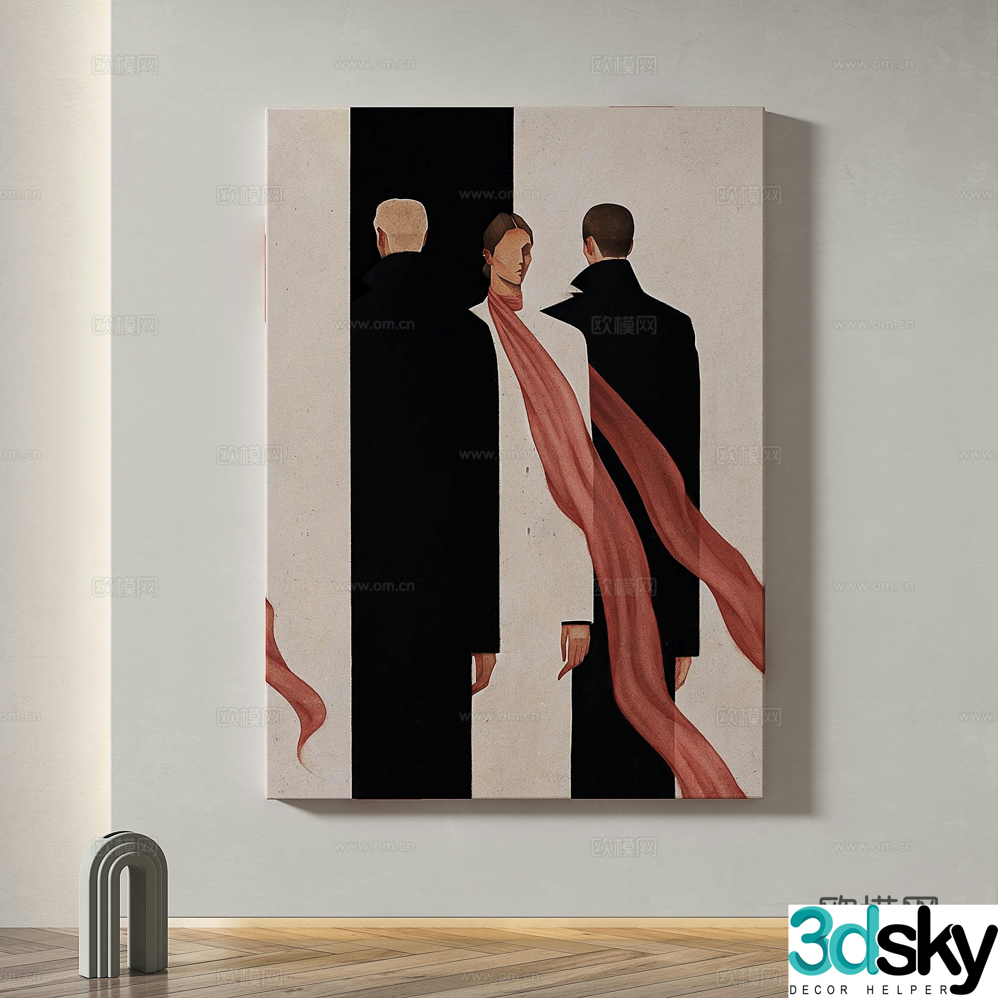 Modern simple abstract light luxury decorative painting 3d model