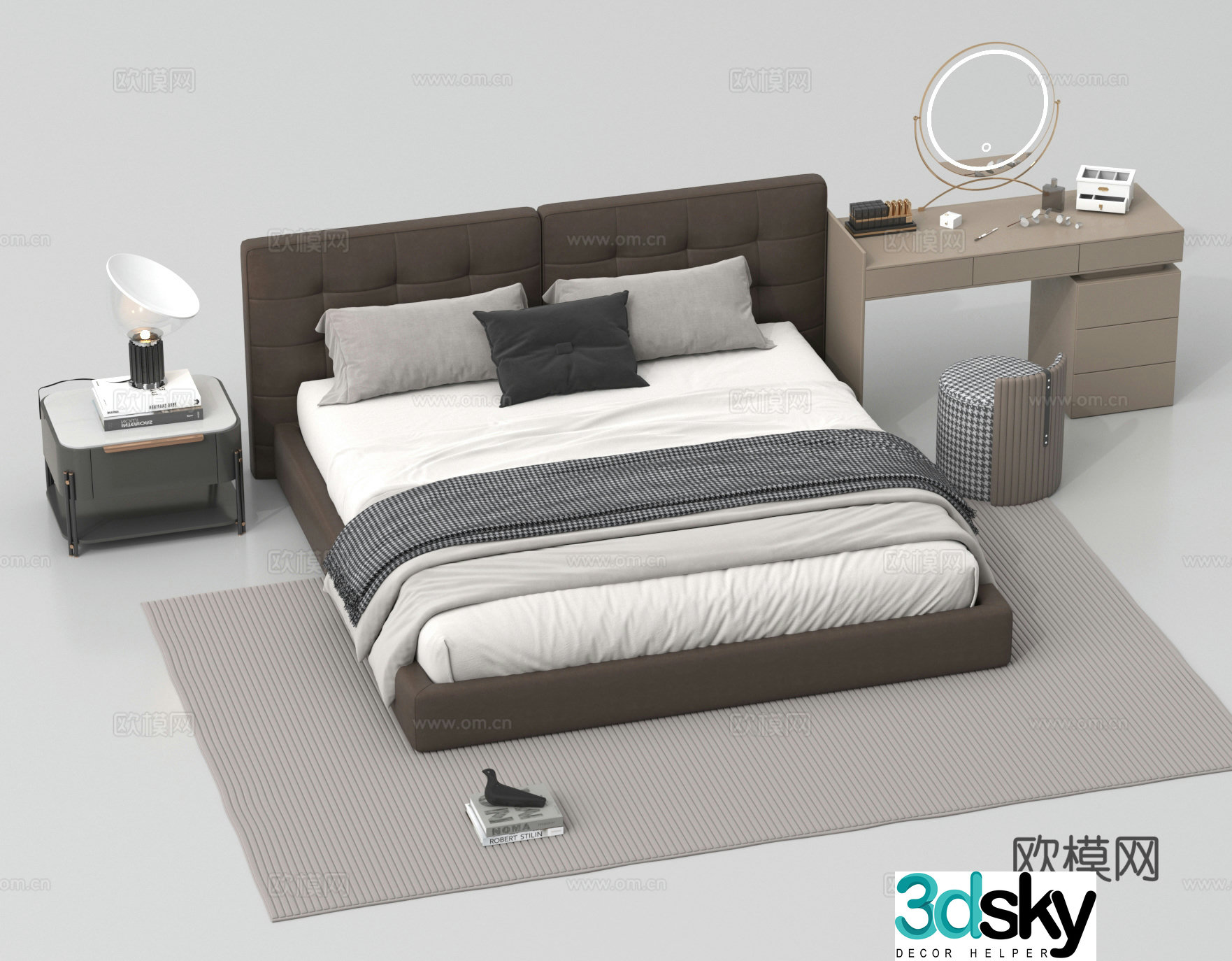 Double bed nightstand dressing table dressing table 3d model