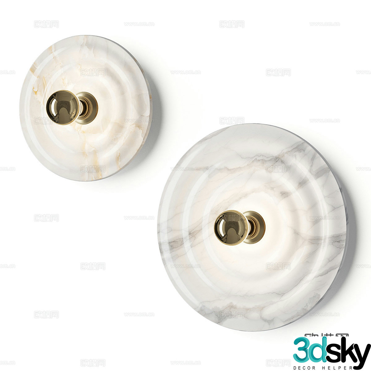 Modern Italian light luxury marble disc wall light 3d model 3d model