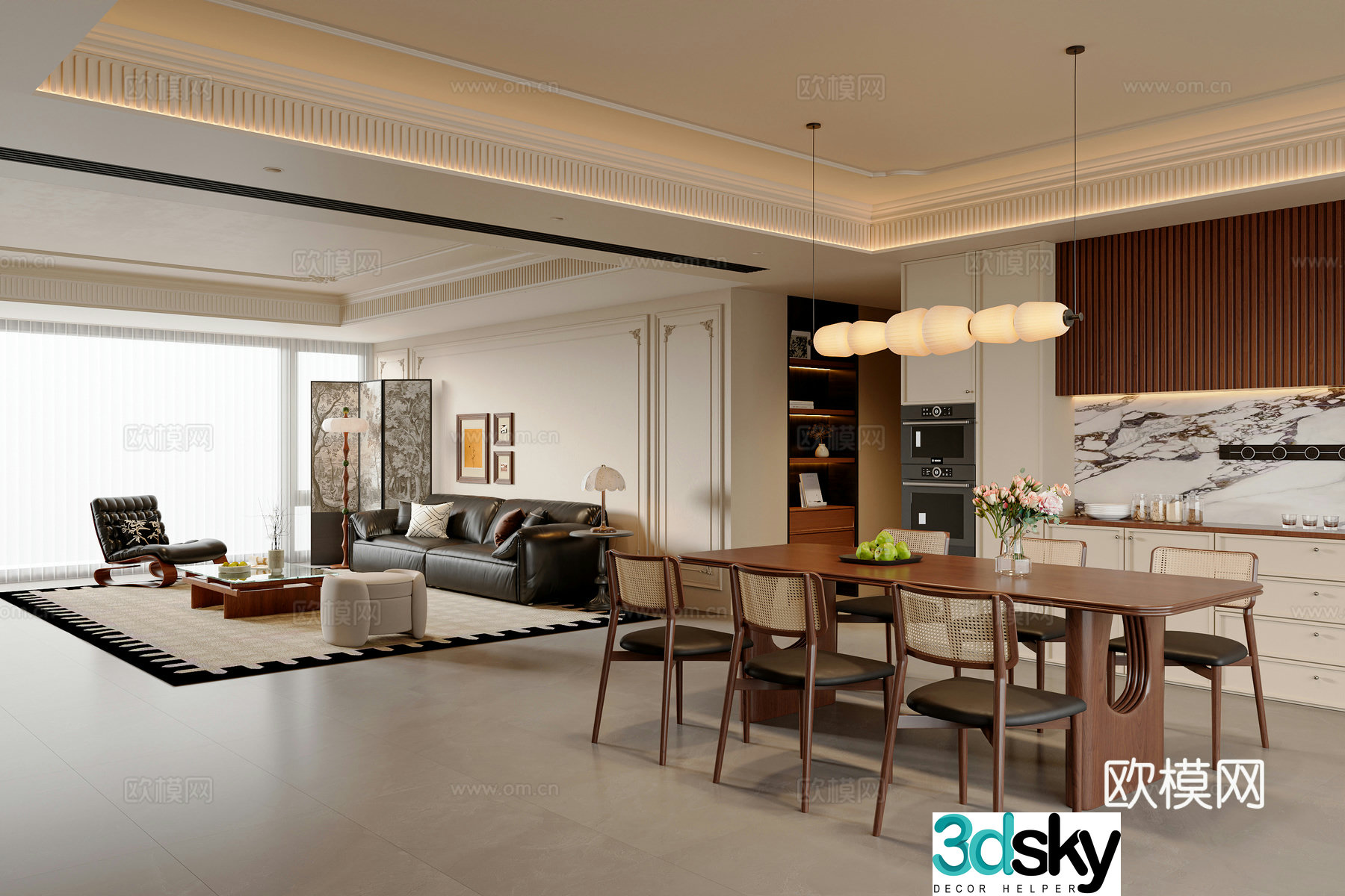 French medieval style dining room dining table and chair combination sofa and coffee table combination chandelier sideboard 3D model